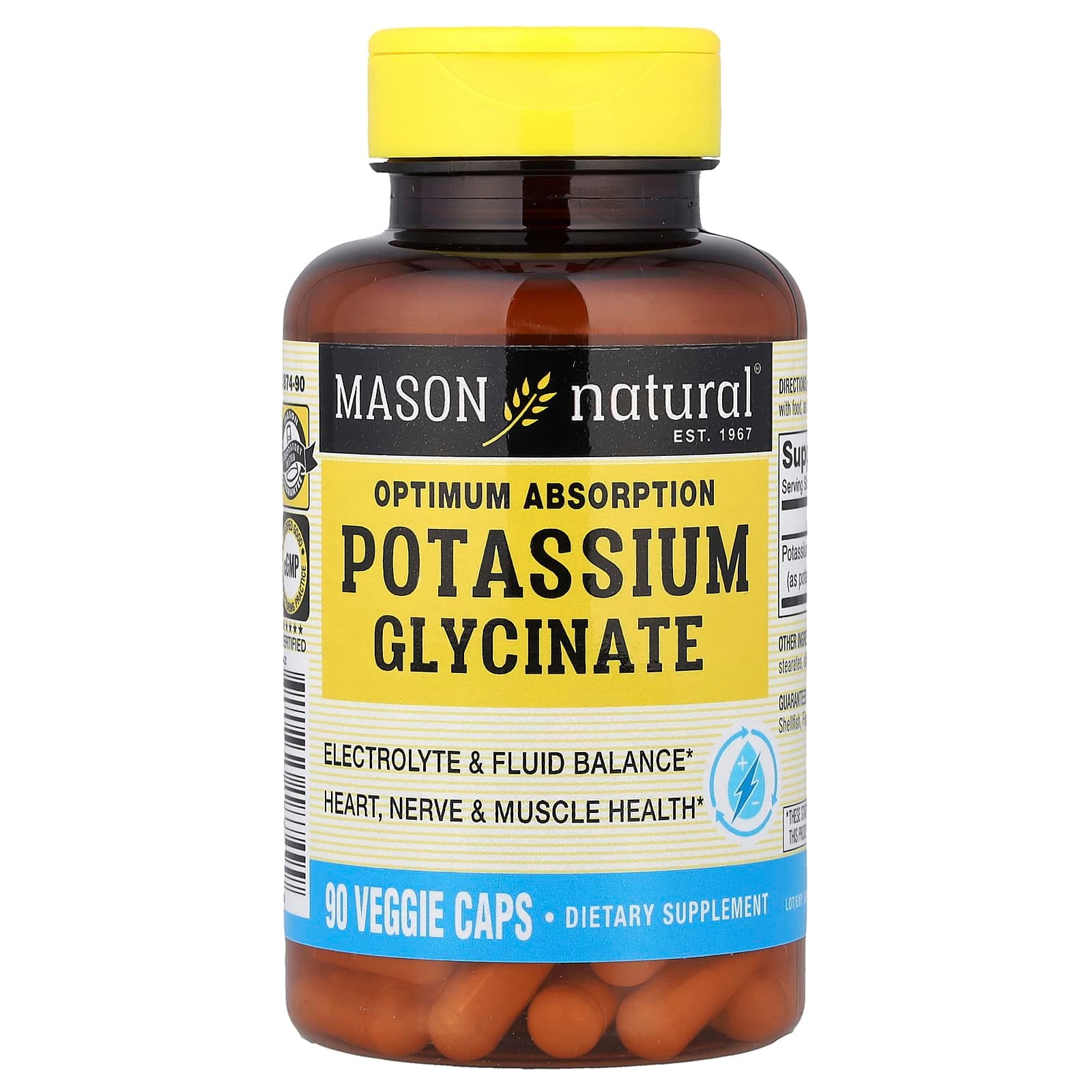 Mason Natural Optimum Absorption Potassium Glycinate – 90 gélules végétales de Mason Natural