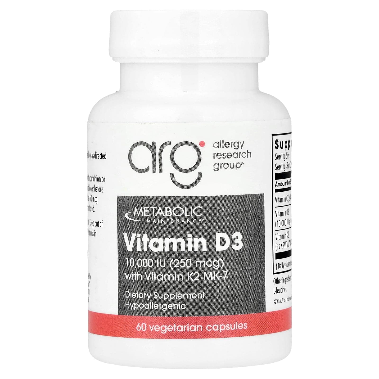 Metabolic Maintenance Vitamin D3 with Vitamin K2 MK-7 – 60 gélules végétales de Metabolic Maintenance