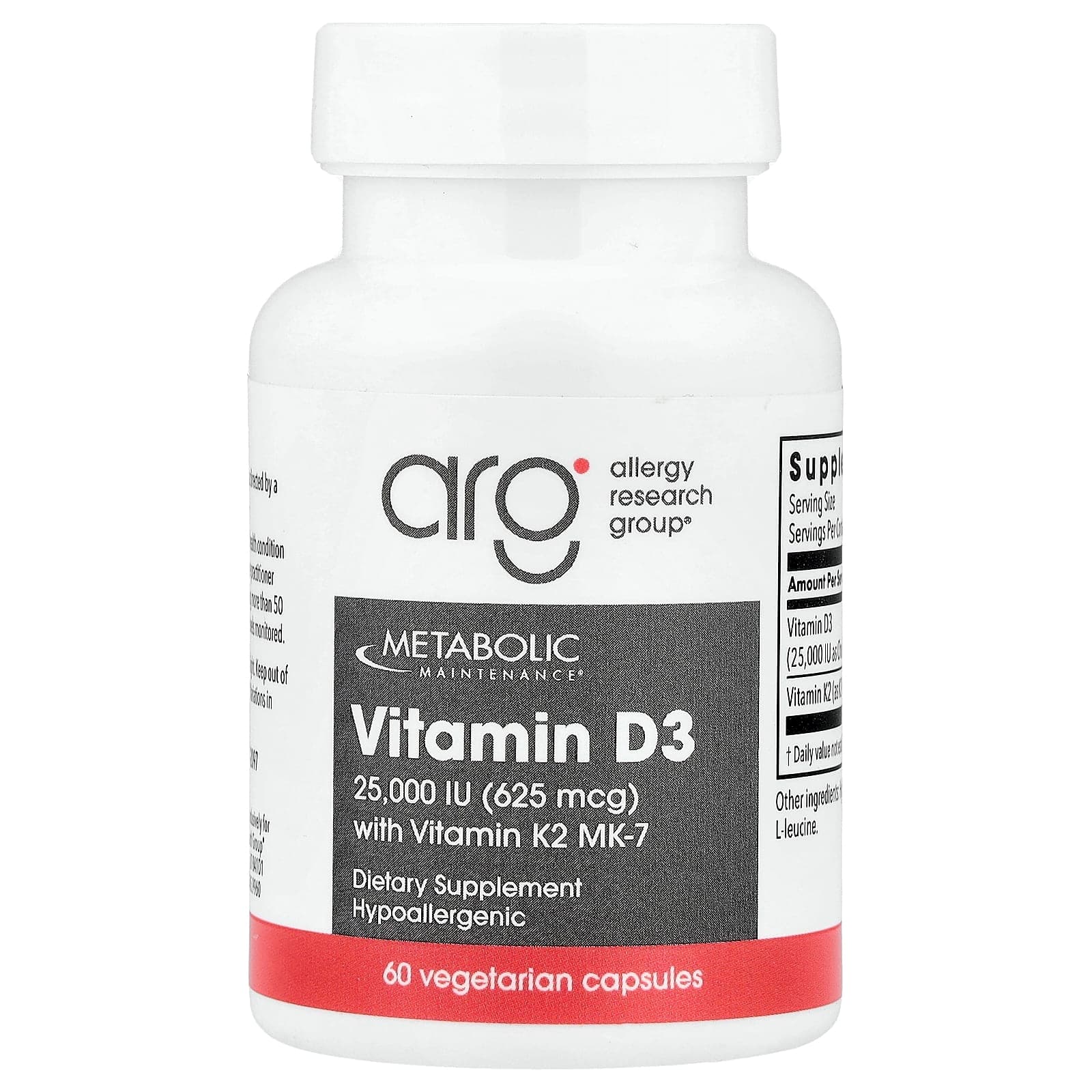 Metabolic Maintenance Vitamin D3 with Vitamin K2 MK-7 – 60 gélules végétales de Metabolic Maintenance
