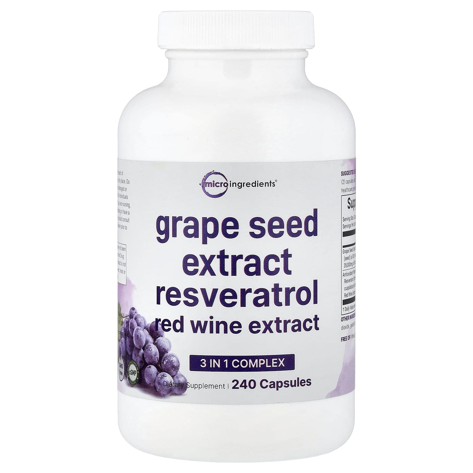 Micro Ingredients Grape Seed Extract Resveratrol Red Wine Extract – Grape Seed Extract Resveratrol Red Wine Extract – 240 gélules de Micro Ingredients