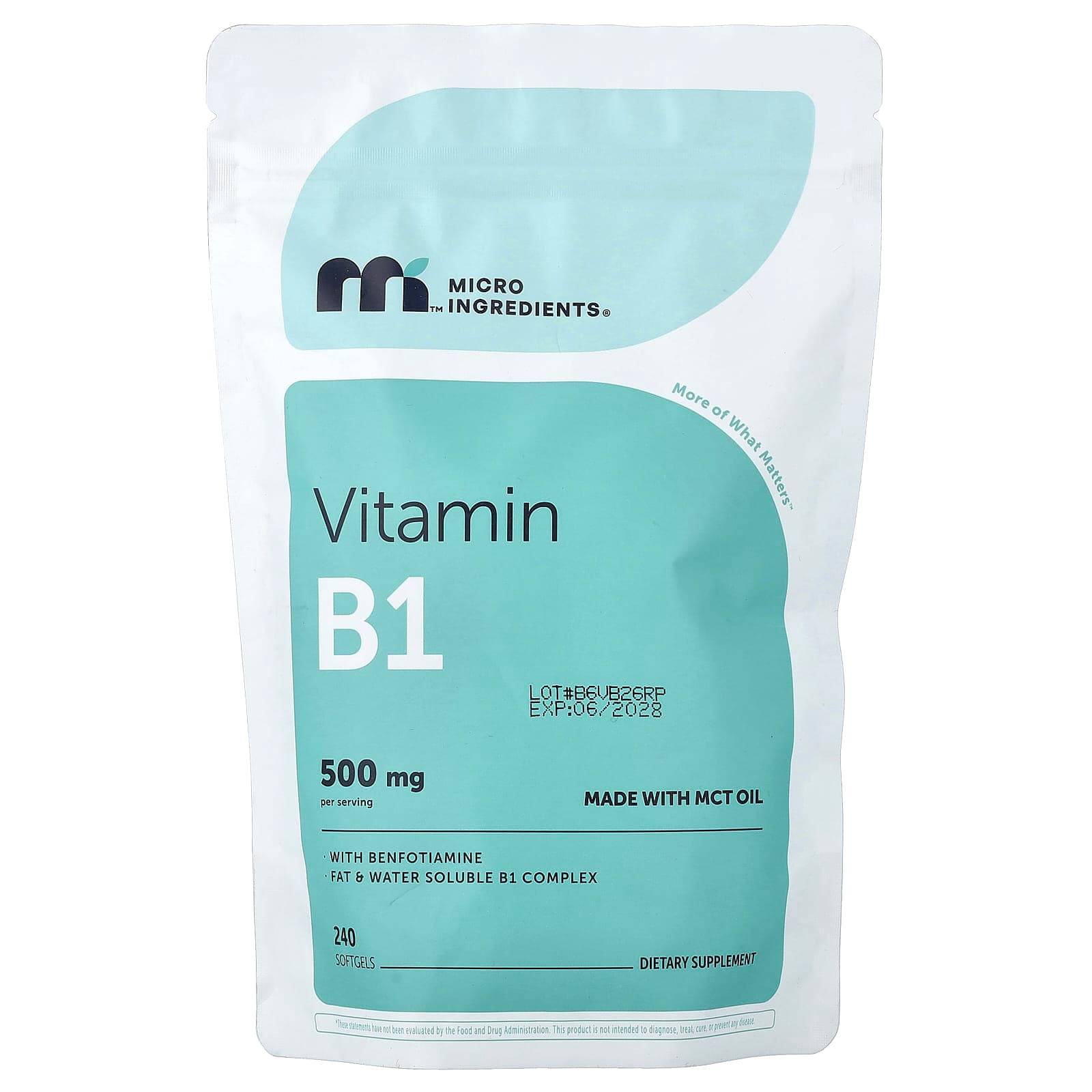 Micro Ingredients Vitamin B1 with Benfotiamine – 240 capsules molles de Micro Ingredients