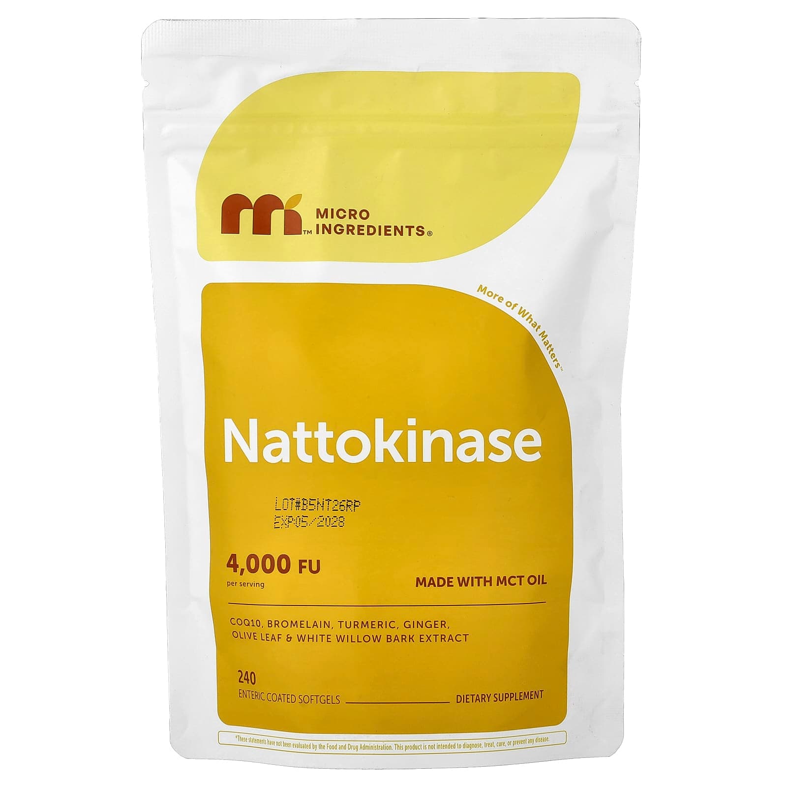 Micro Ingredients Nattokinase, 240 Enteric Coated Softgels de Micro Ingredients