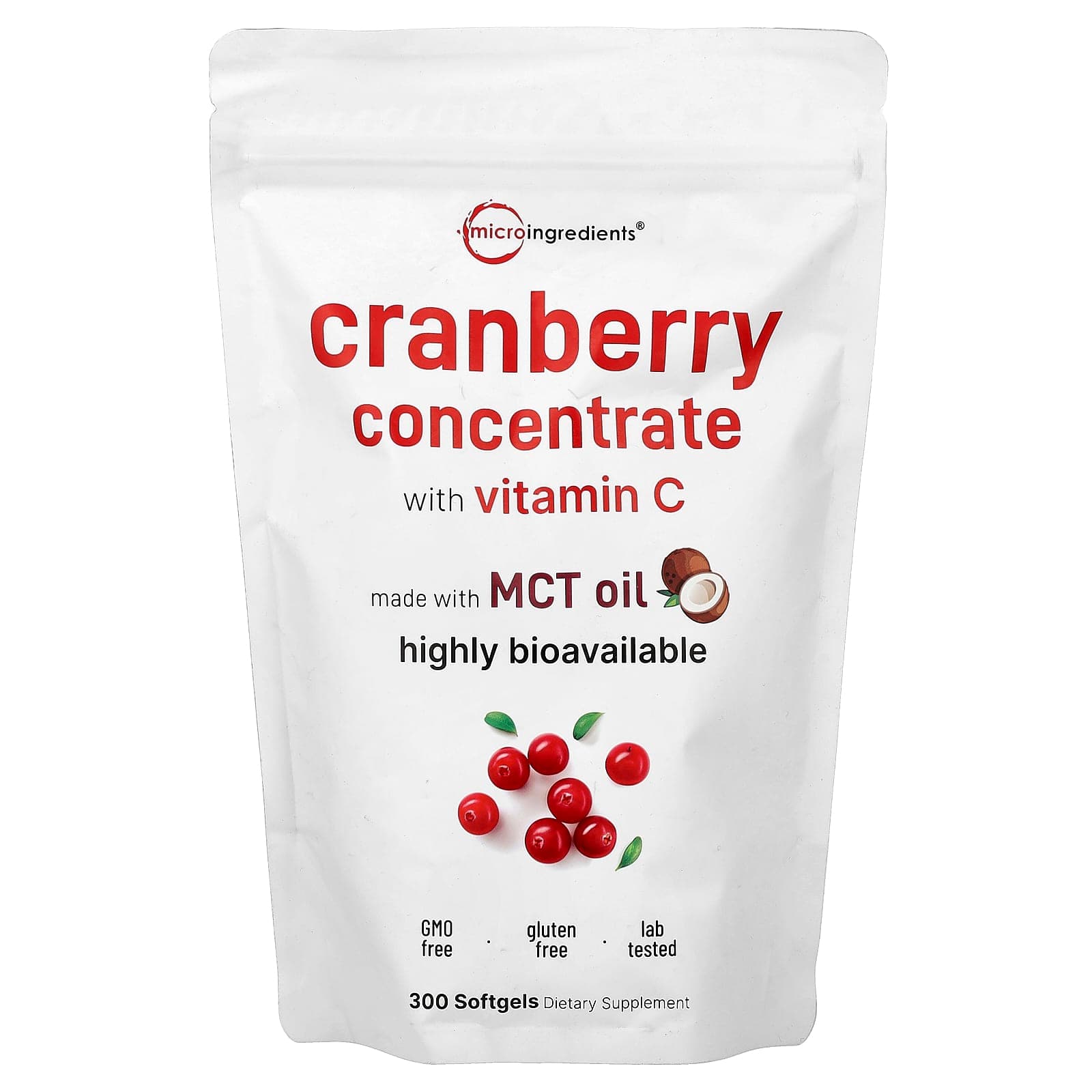 Micro Ingredients Cranberry Concentrate With Vitamin C – Cranberry Concentrate With Vitamin C – 300 capsules molles de Micro Ingredients
