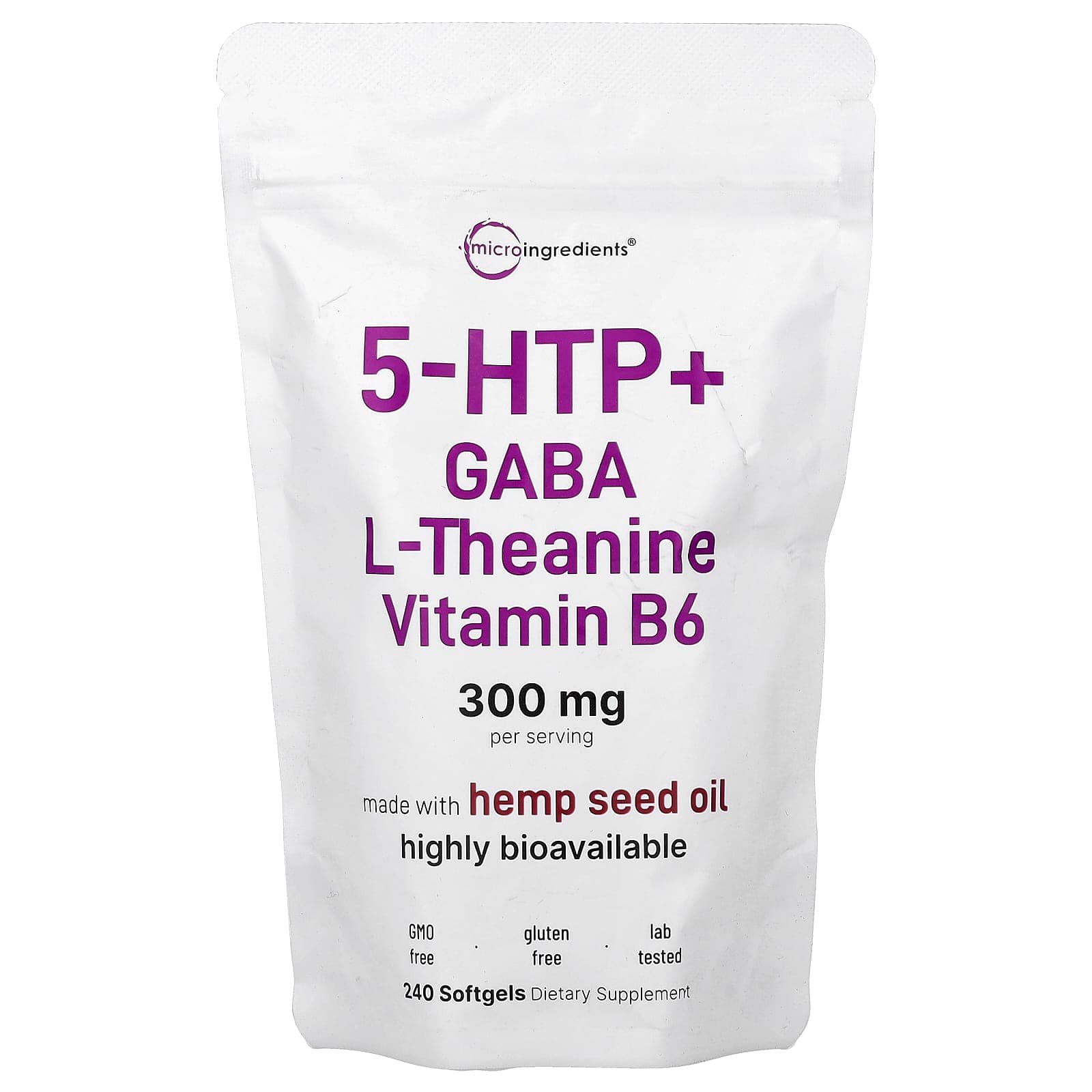 Micro Ingredients 5 HTP + Gaba, L-Theanine – 240 capsules molles de Micro Ingredients