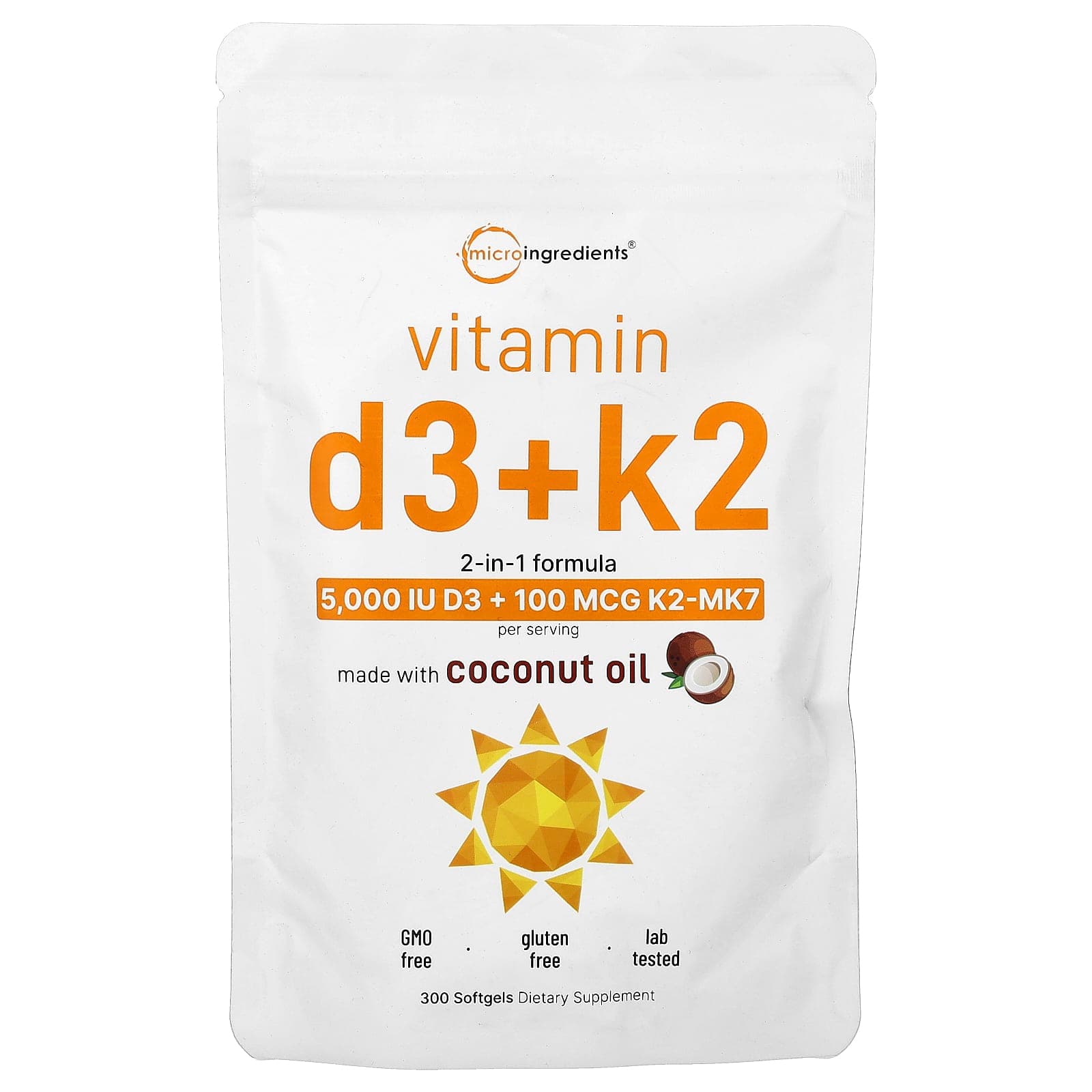 Micro Ingredients Vitamin D3 + K2 – 300 capsules molles de Micro Ingredients