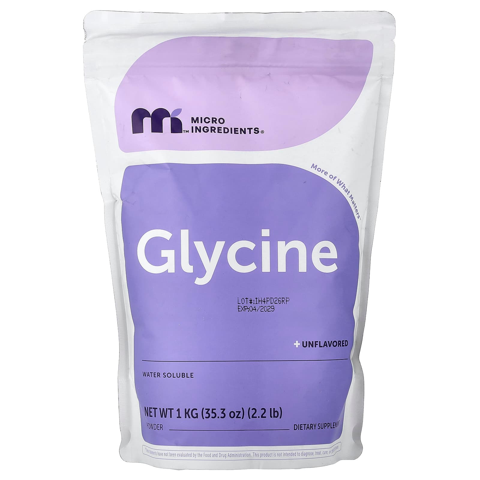Micro Ingredients Glycine Powder – Sans arôme – 1 kg de Micro Ingredients