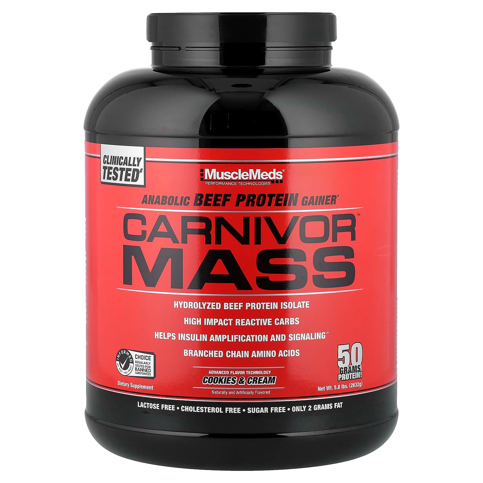 MuscleMeds Carnivor Mass, Anabolic Beef Protein Gainer – Cookies & Cream – 2632 g de MuscleMeds