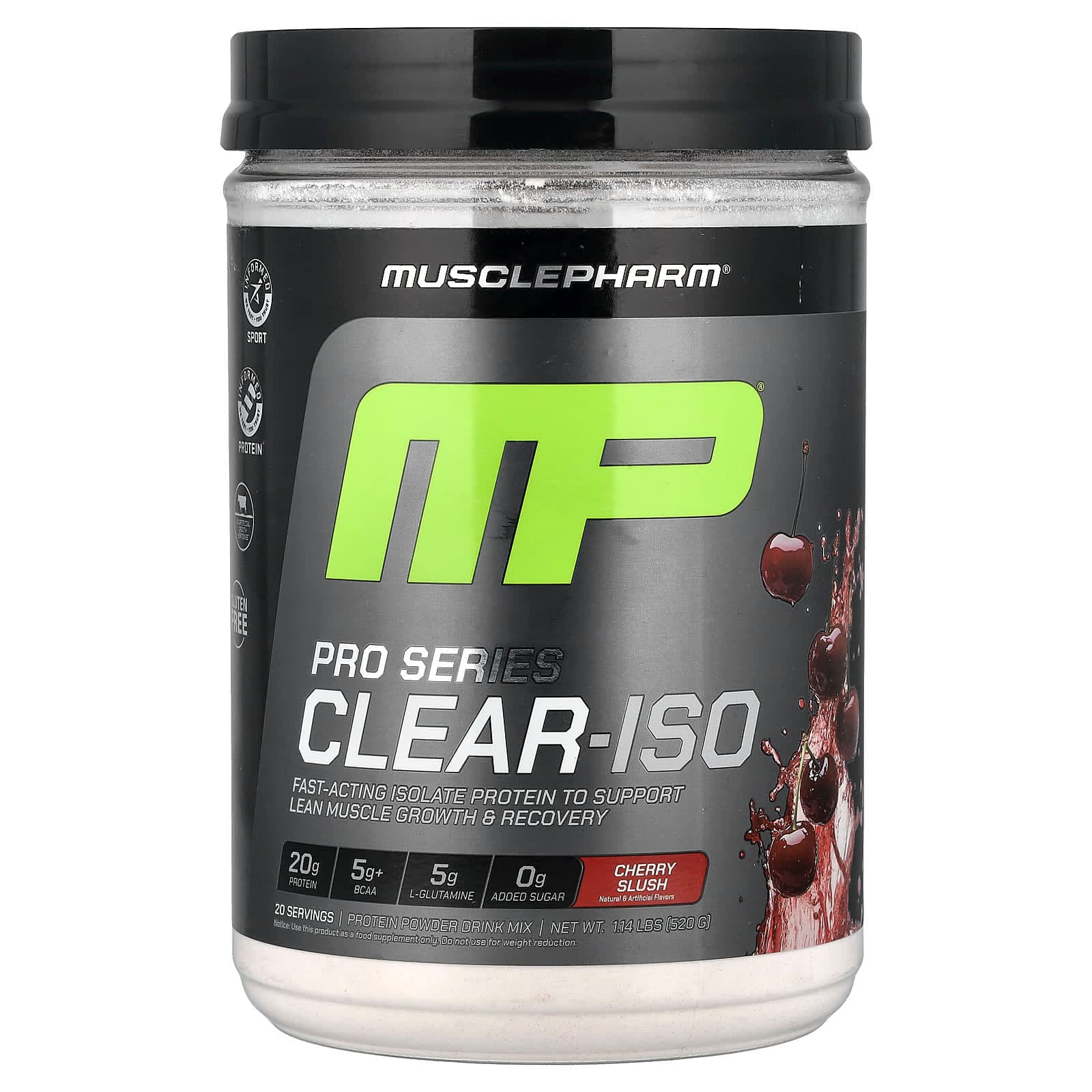 MusclePharm Pro Series Clear-ISO, Protein Powder Drink Mix – Cherry Slush – 1,14 lb de MusclePharm