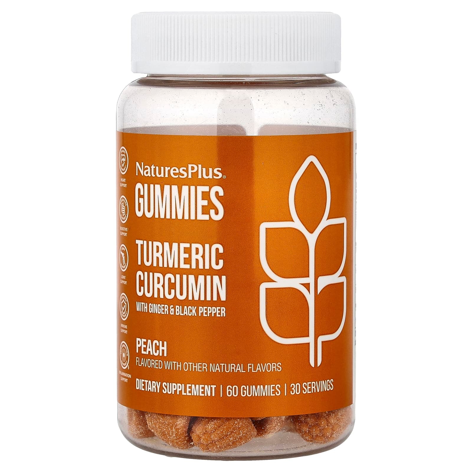 NaturesPlus Turmeric Curcumin With Ginger & Black Pepper Gummies – Peach – 60 gommes de NaturesPlus