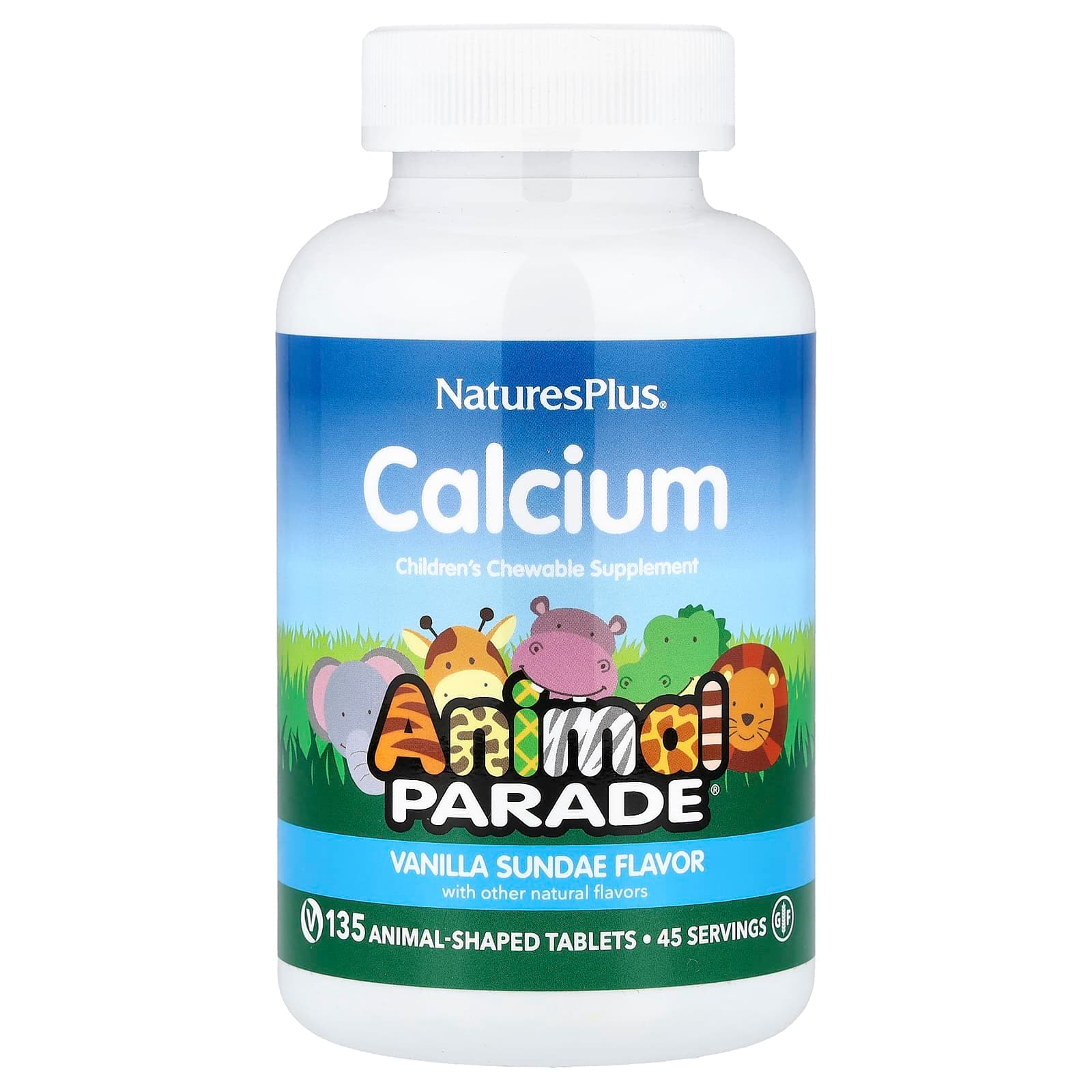 NaturesPlus Animal Parade, Calcium, Children's Chewable Supplement, 135 Animal-Shaped Tablets – Vanilla Sundae de NaturesPlus