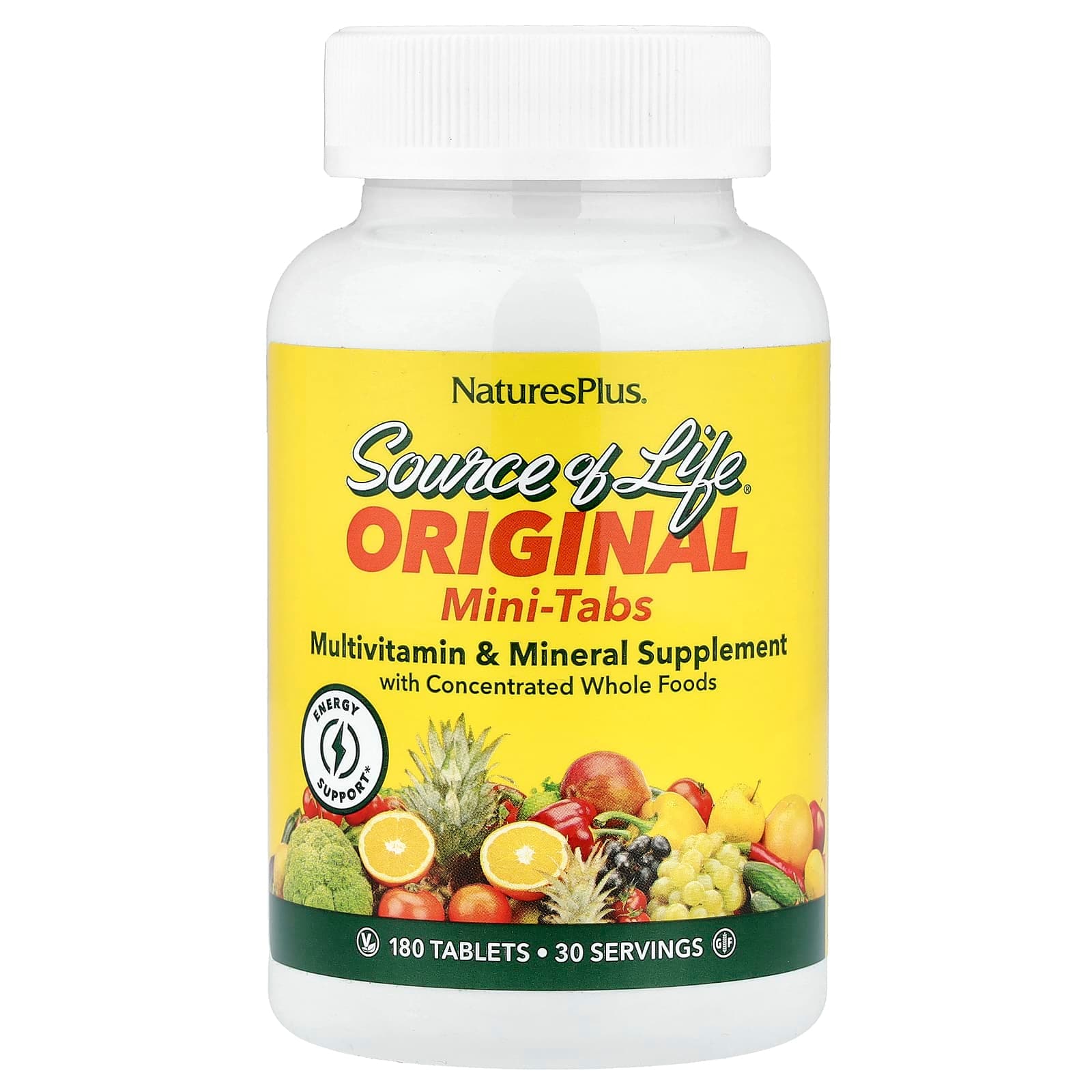 NaturesPlus Source of Life, Original Mini-Tabs, Multivitamin & Mineral Supplement with Concentrated Whole Foods – 180 comprimés de NaturesPlus