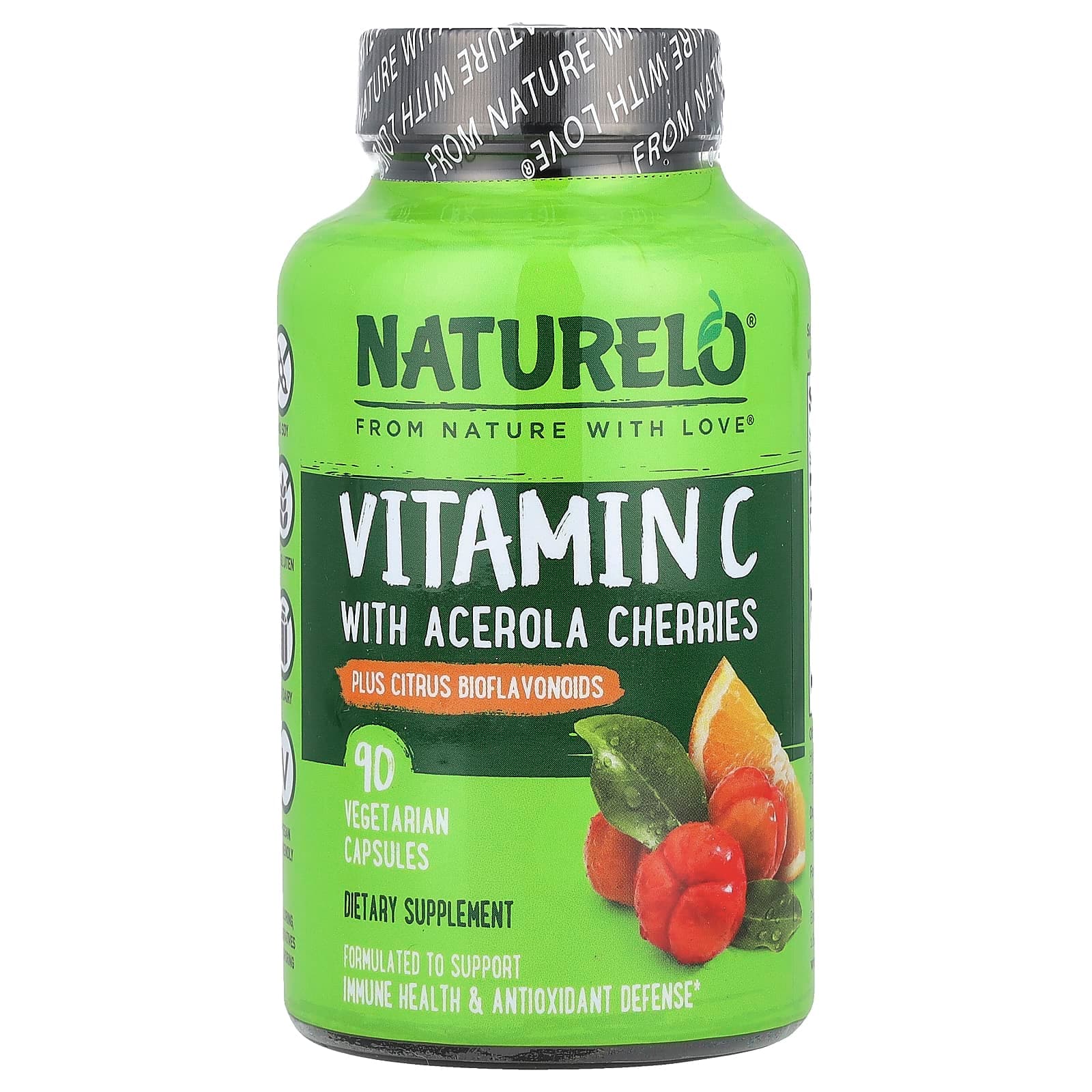 NATURELO Vitamin C With Acerola Cherries Plus Citrus Bioflavonoids – Vitamin C With Acerola Cherries Plus Citrus Bioflavonoids – 90 gélules végétales de NATURELO