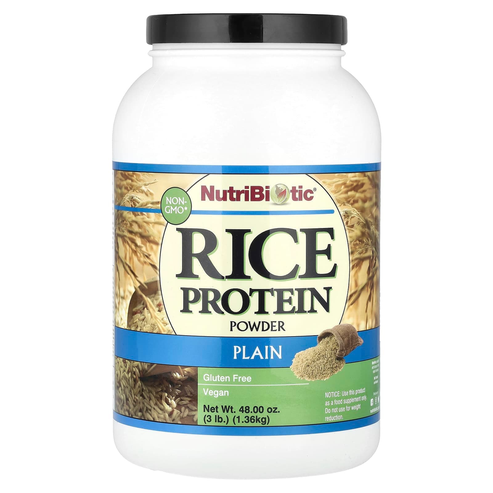NutriBiotic Rice Protein Powder, Plain – 1,36 kg de NutriBiotic
