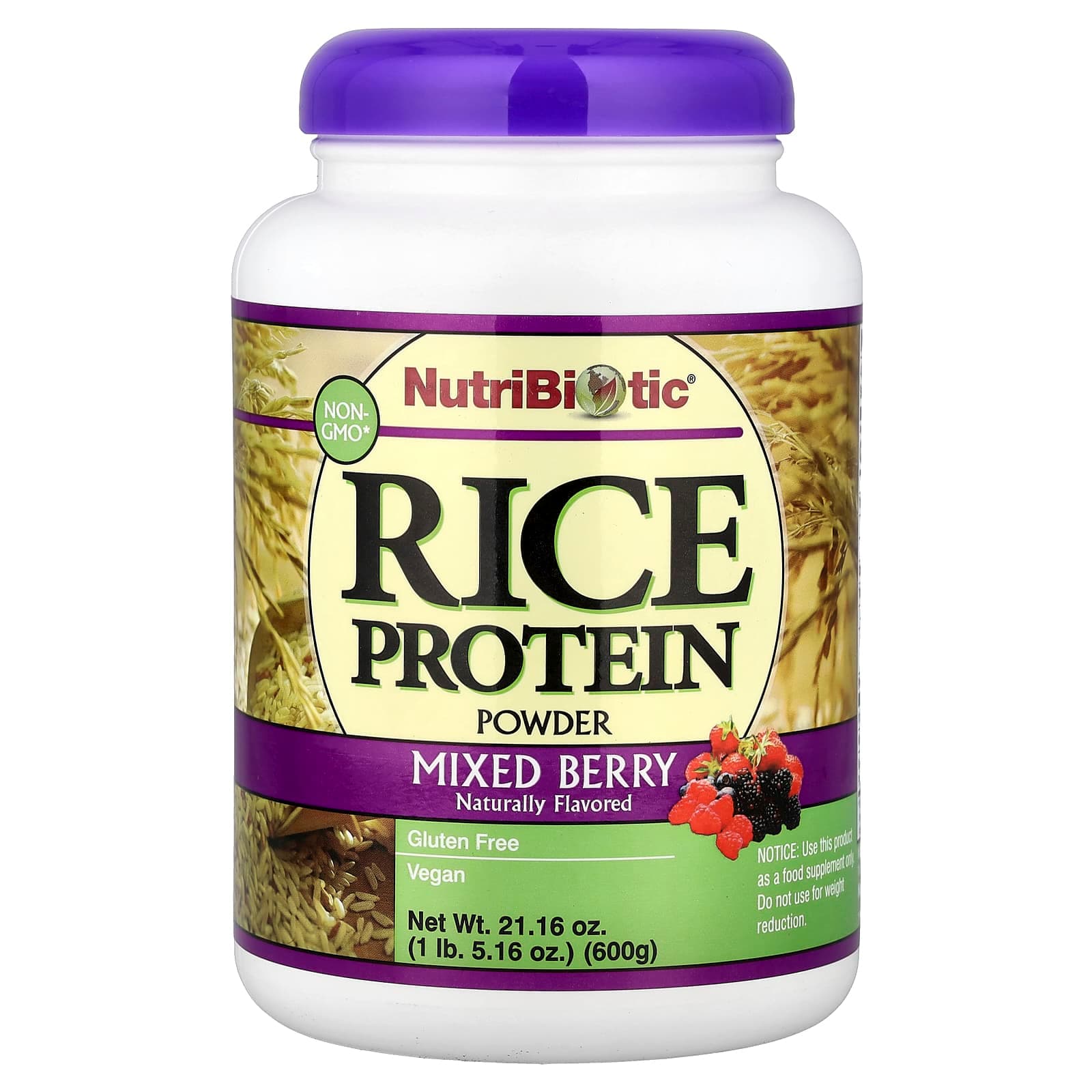 NutriBiotic Rice Protein Powder – Mixed Berry – 600 g de NutriBiotic