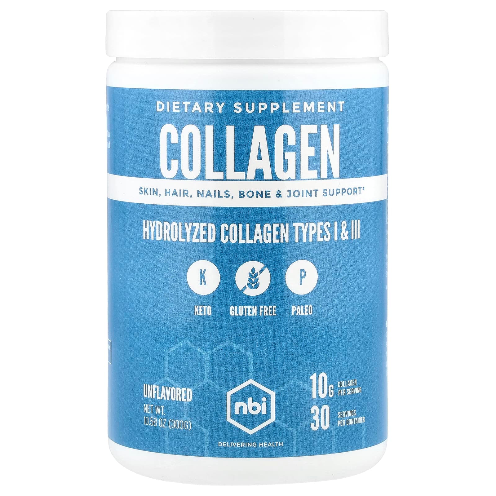 NBI Hydrolyzed Collagen Types I & III – Sans arôme – 300 g de NBI