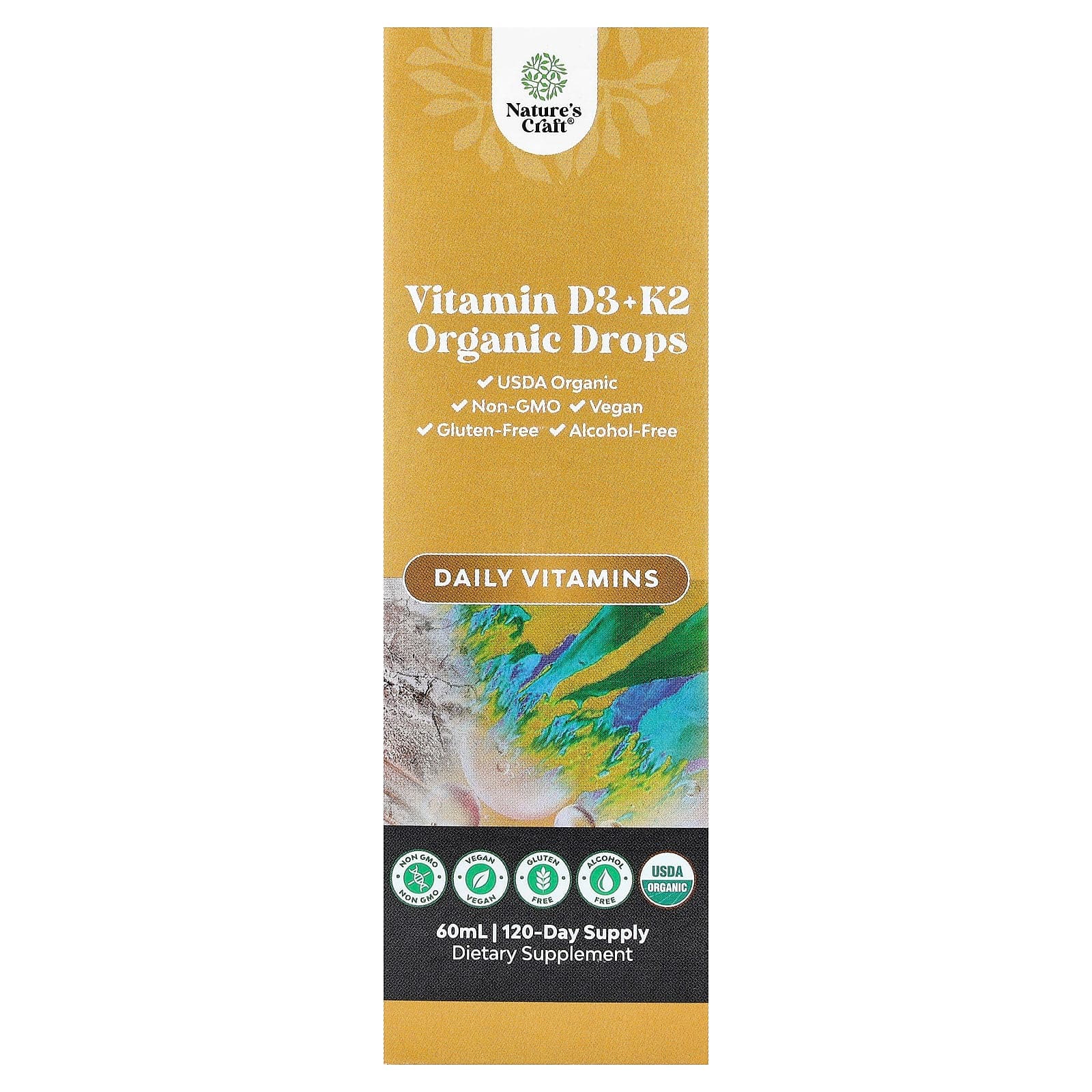 Nature's Craft Organic Vitamin D3 + K2 Drops, Alcohol-Free – 60 ml de Nature's Craft