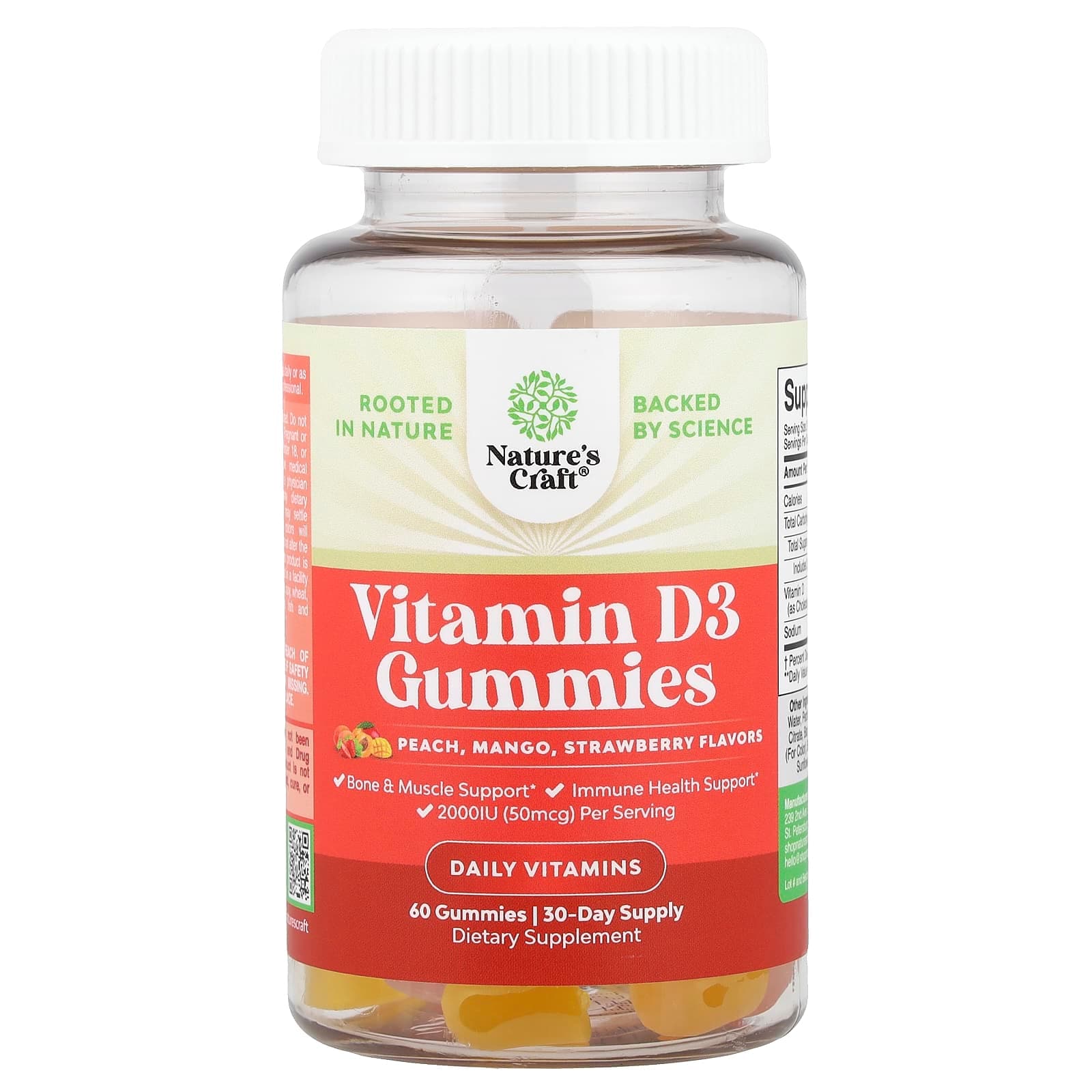 Nature's Craft Vitamin D3 Gummies, Mango, Strawberry – Peach – 3 gommes de Nature's Craft