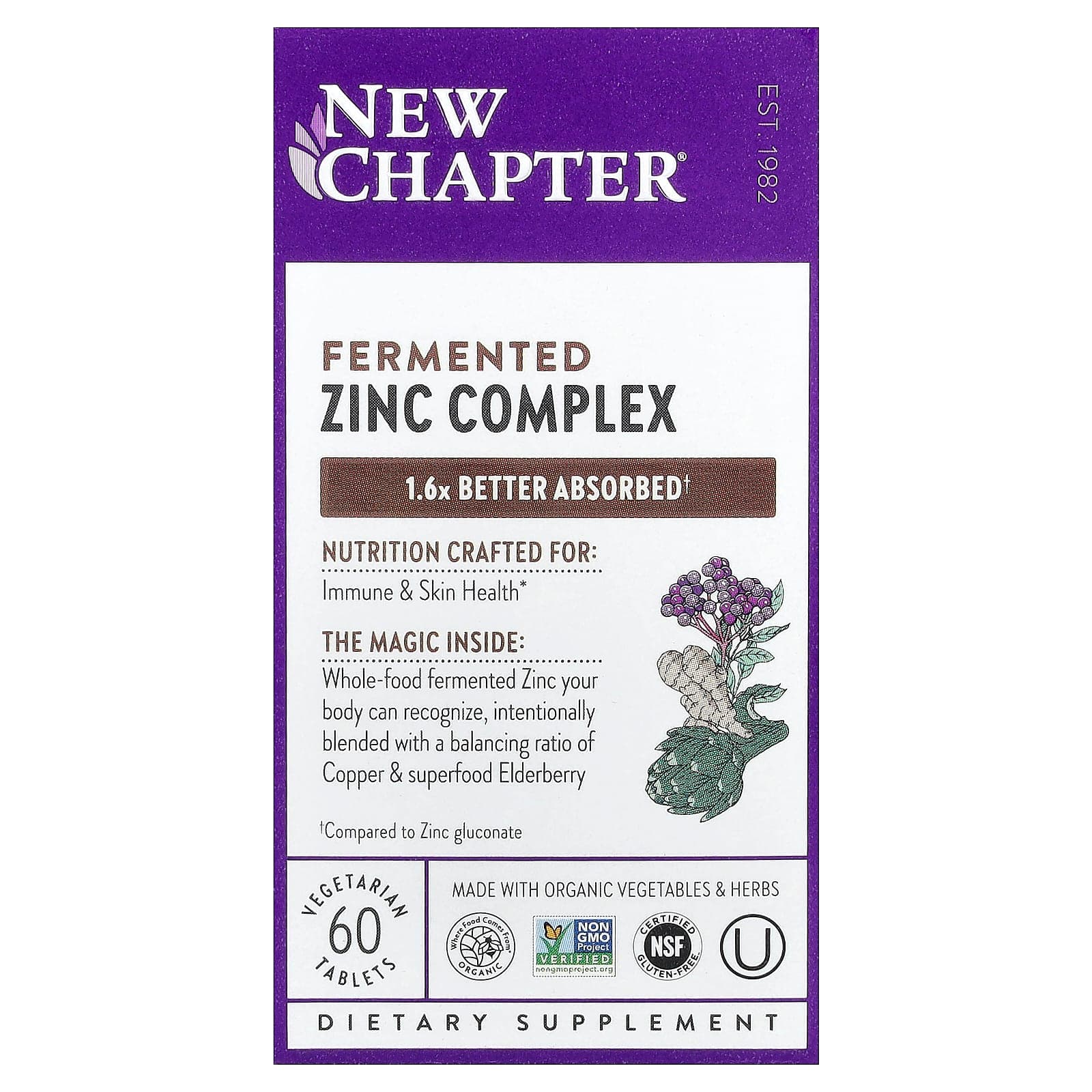 New Chapter Fermented Zinc Complex, 60 Vegetarian Tablets de New Chapter