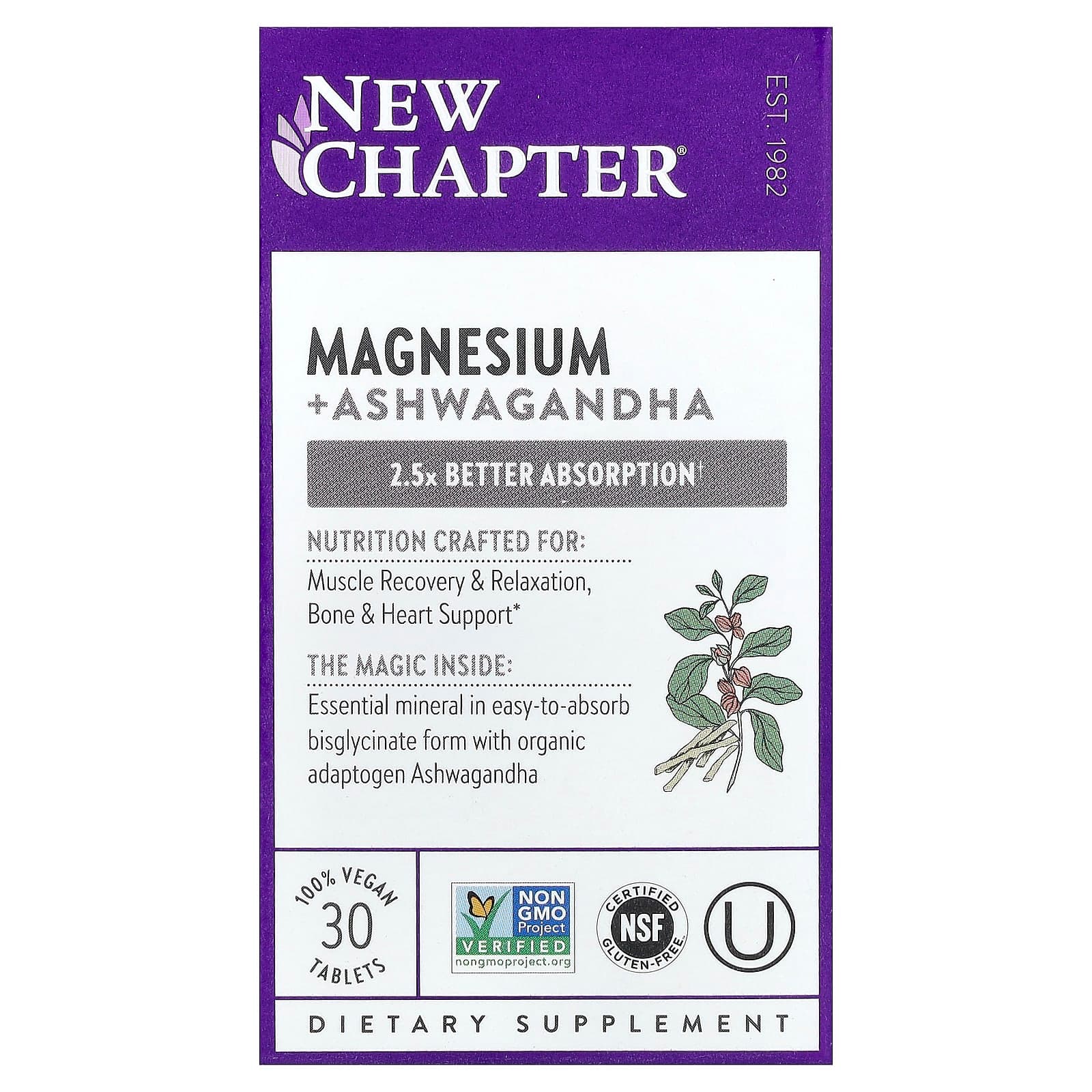 New Chapter Magnesium + Ashwagandha, 30 Vegan Tablets de New Chapter