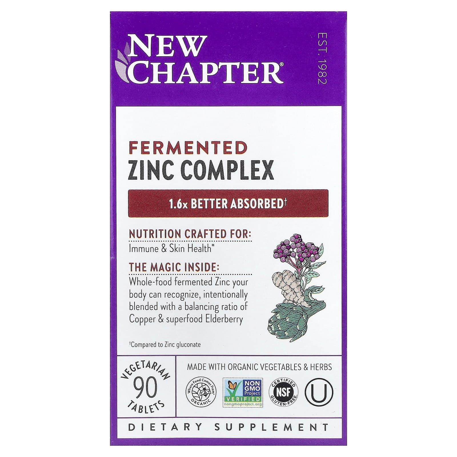 New Chapter Fermented Zinc Complex, 90 Vegetarian Tablets de New Chapter