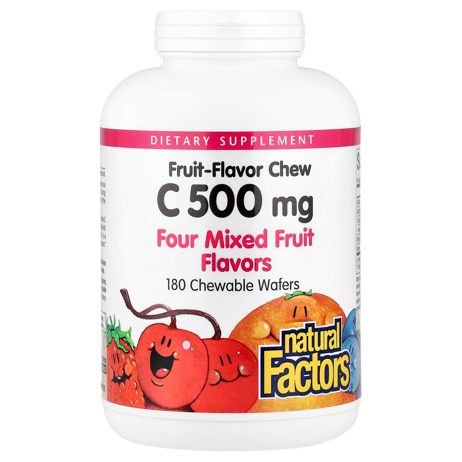 Natural Factors Fruit-Flavor Chew Vitamin C, Four Mixed Fruit, 180 Chewable Wafers (500 mg per Wafer) – Fruit-Flavor Chew Vitamin C de Natural Factors