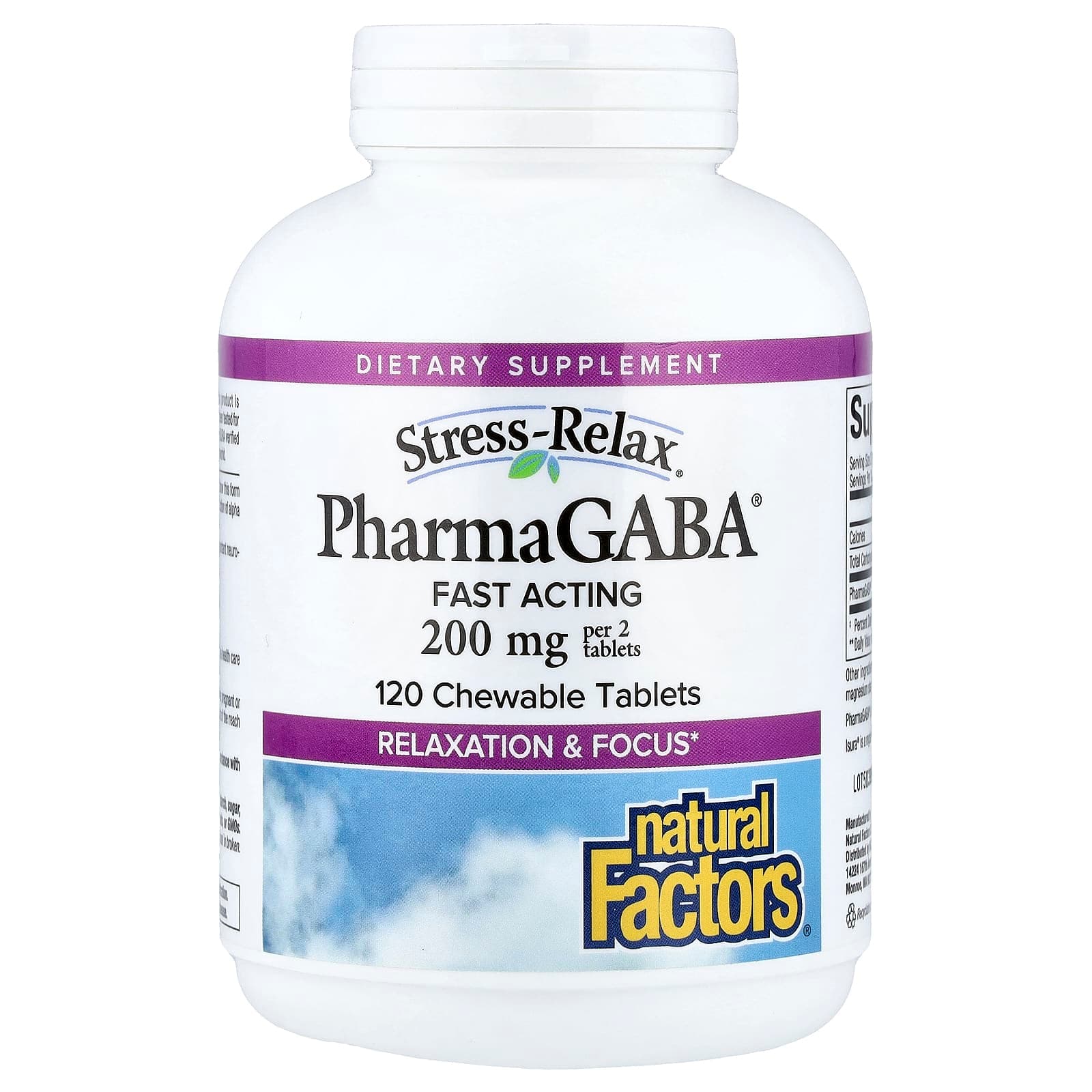 Natural Factors Stress-Relax, Pharma GABA, 120 Chewable Tablets (100 mg per Tablet) de Natural Factors