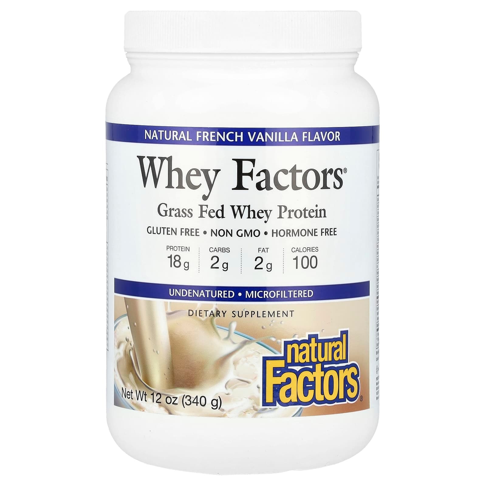 Natural Factors Whey Factors, Grass Fed Whey Protein – Natural French Vanilla – 340 g de Natural Factors