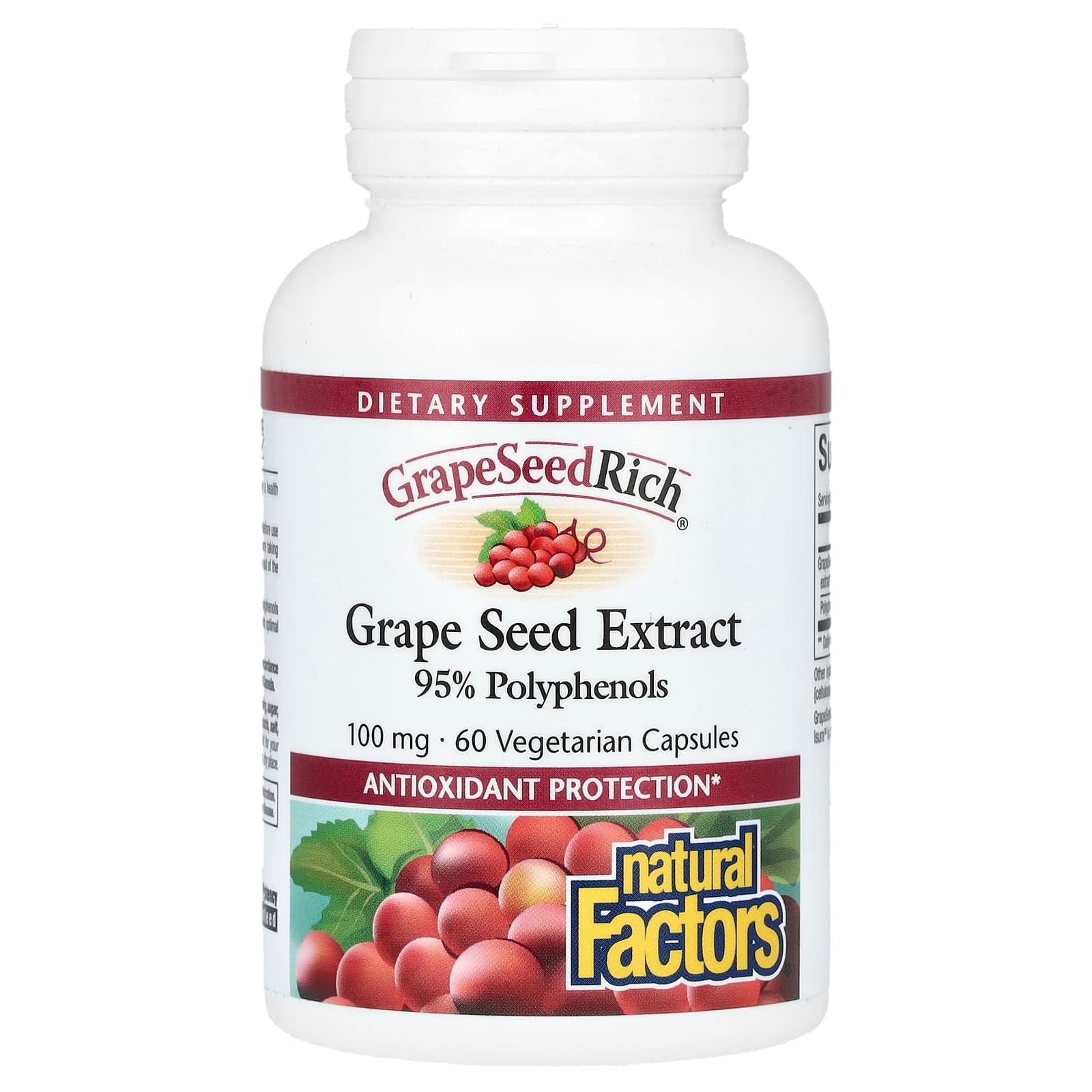 Natural Factors GrapeSeedRich, Grape Seed Extract – GrapeSeedRich – 60 gélules végétales de Natural Factors
