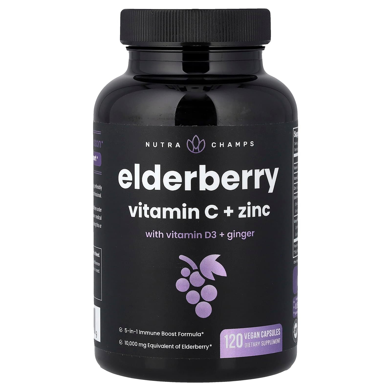 NutraChamps Elderberry – Elderberry – 120 gélules véganes de NutraChamps