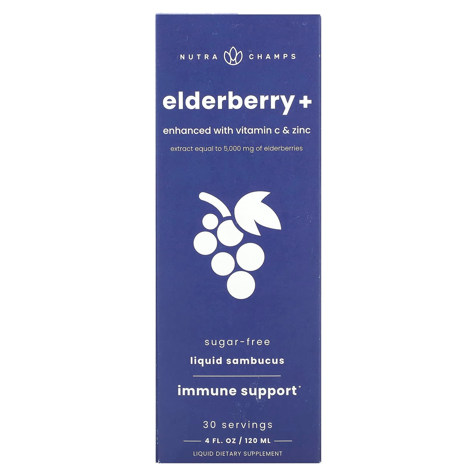 NutraChamps Elderberry+, Enhanced with Vitamin C & Zinc, Natural Berry – Elderberry+ – 120 ml de NutraChamps
