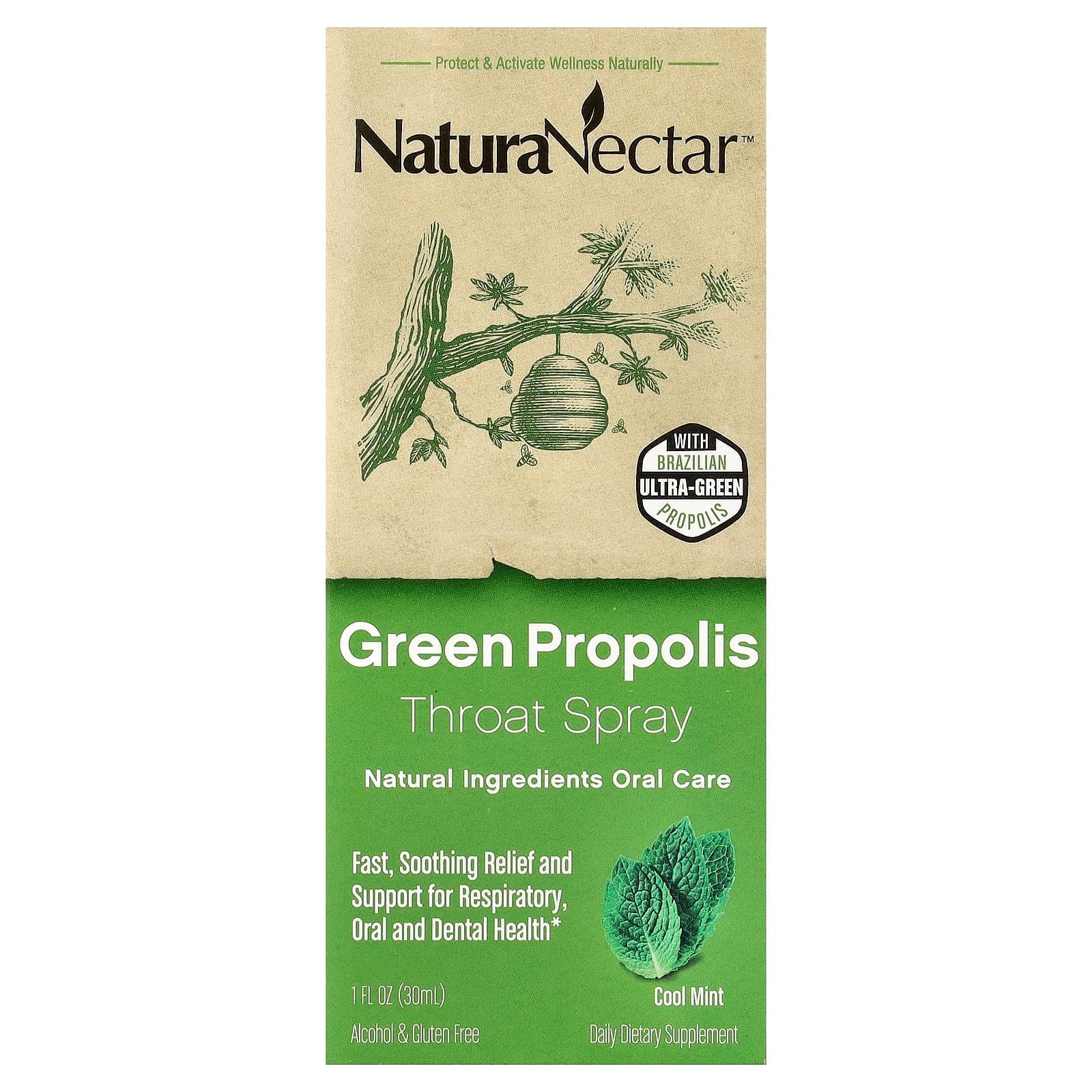 NaturaNectar Green Propolis Throat Spray – Cool Mint – 30 ml de NaturaNectar