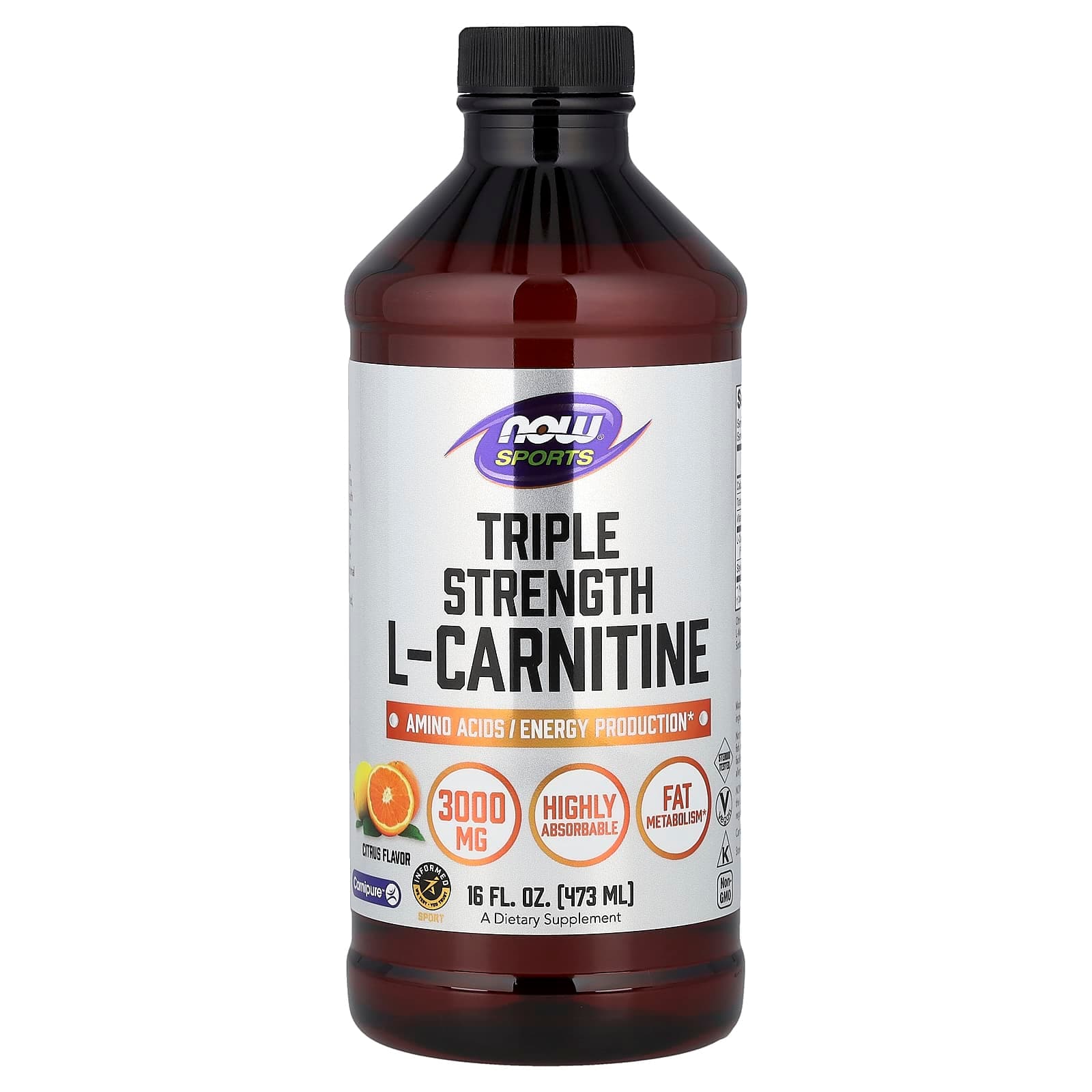 NOW Foods Sports, L-Carnitine, Triple Strength – Citrus – 473 ml de NOW Foods