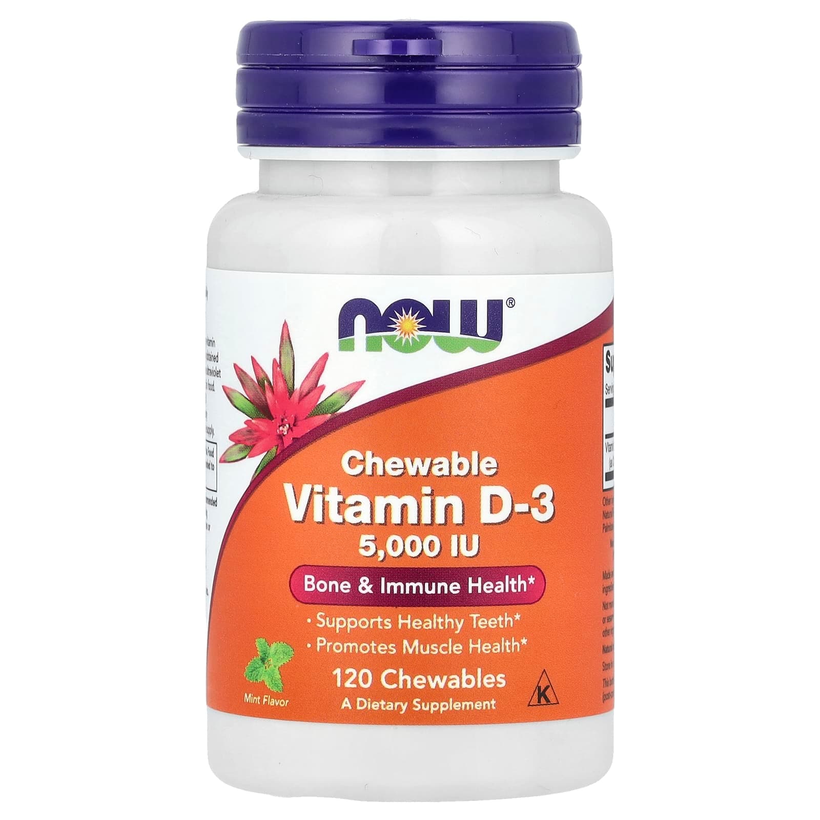 NOW Foods Chewable Vitamin D-3, 5, 000 IU, 120 Chewables – Mint de NOW Foods