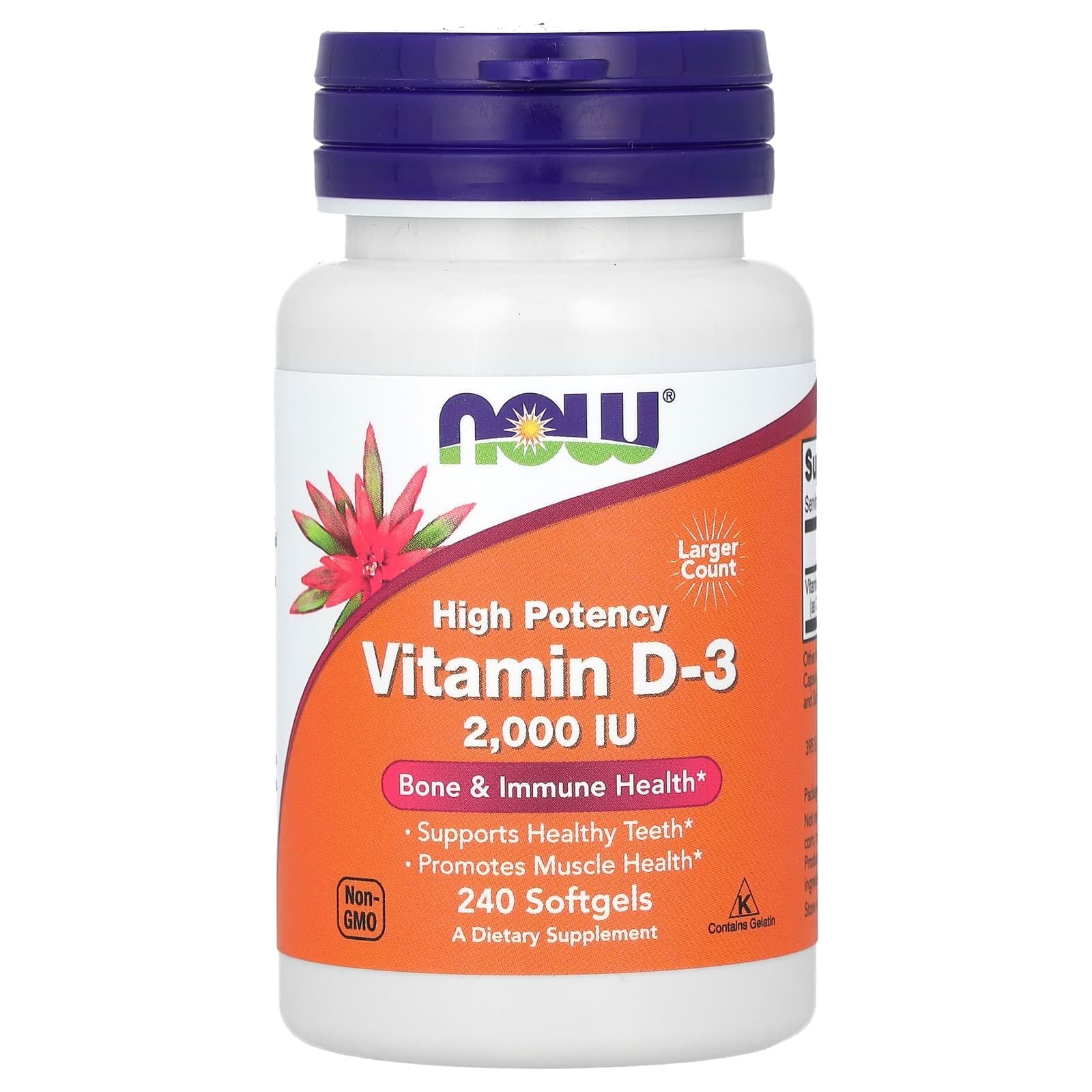 NOW Foods Vitamin D-3, High Potency – 240 capsules molles de NOW Foods