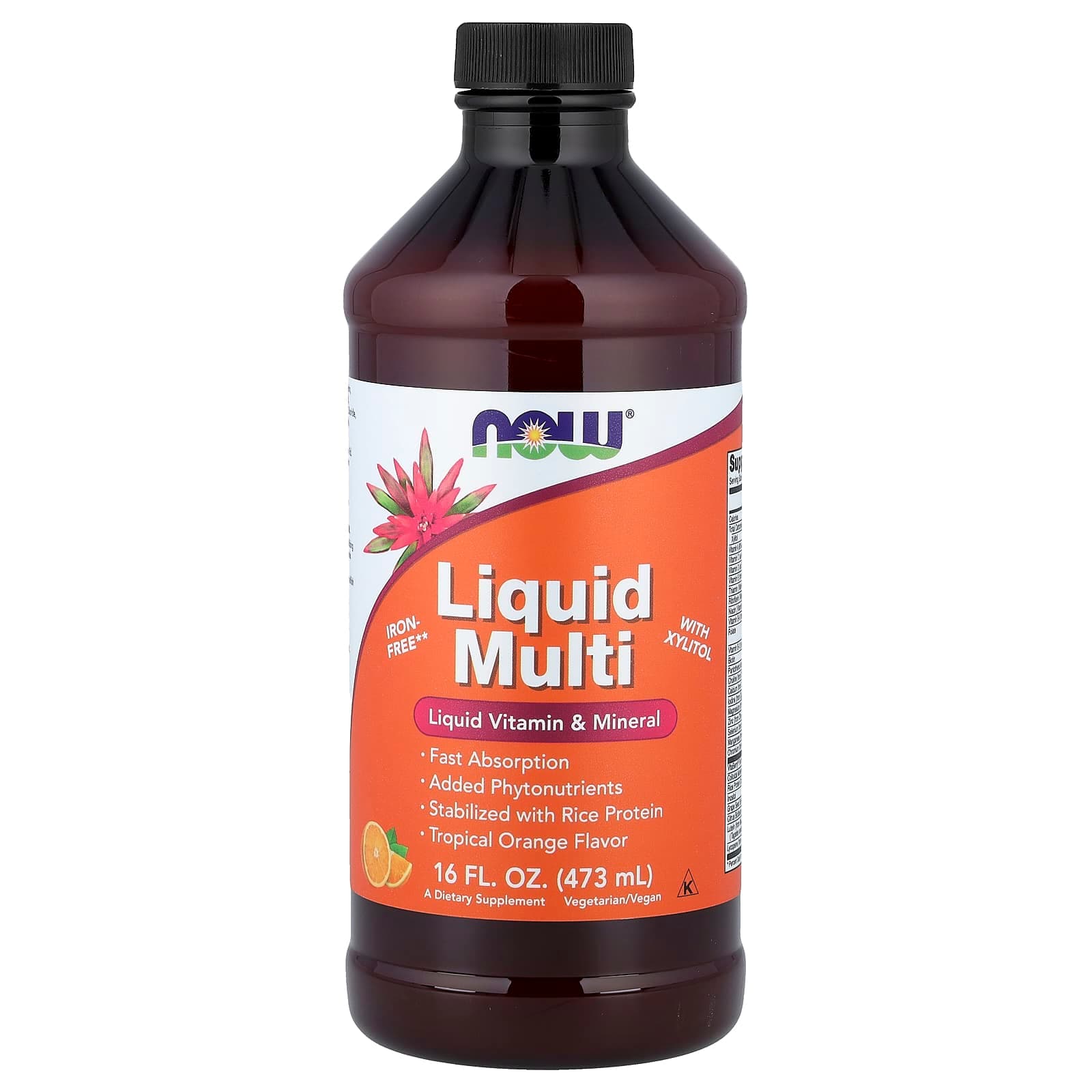 NOW Foods Liquid Multi with Xylitol, Iron-Free – Tropical Orange – 473 ml de NOW Foods