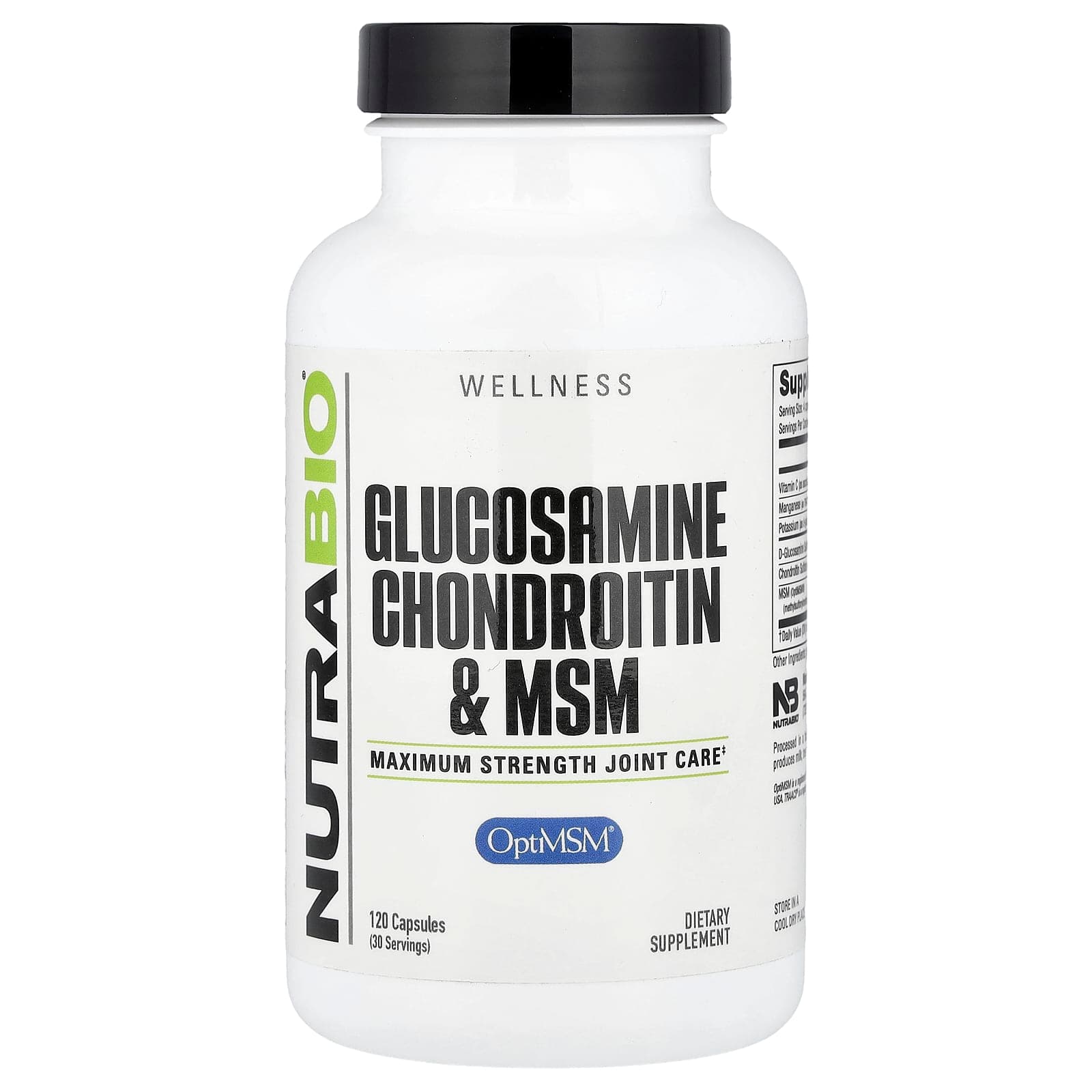 NutraBio Glucosamine Chondroitin & MSM – 120 gélules de NutraBio