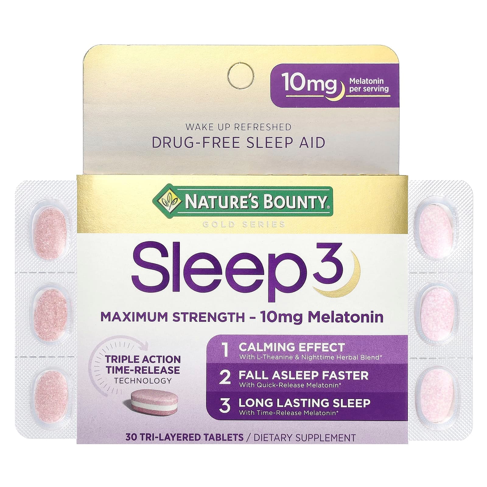 Nature's Bounty Gold Series, Sleep 3, Maximum Strength, 30 Tri-Layered Tablets de Nature's Bounty