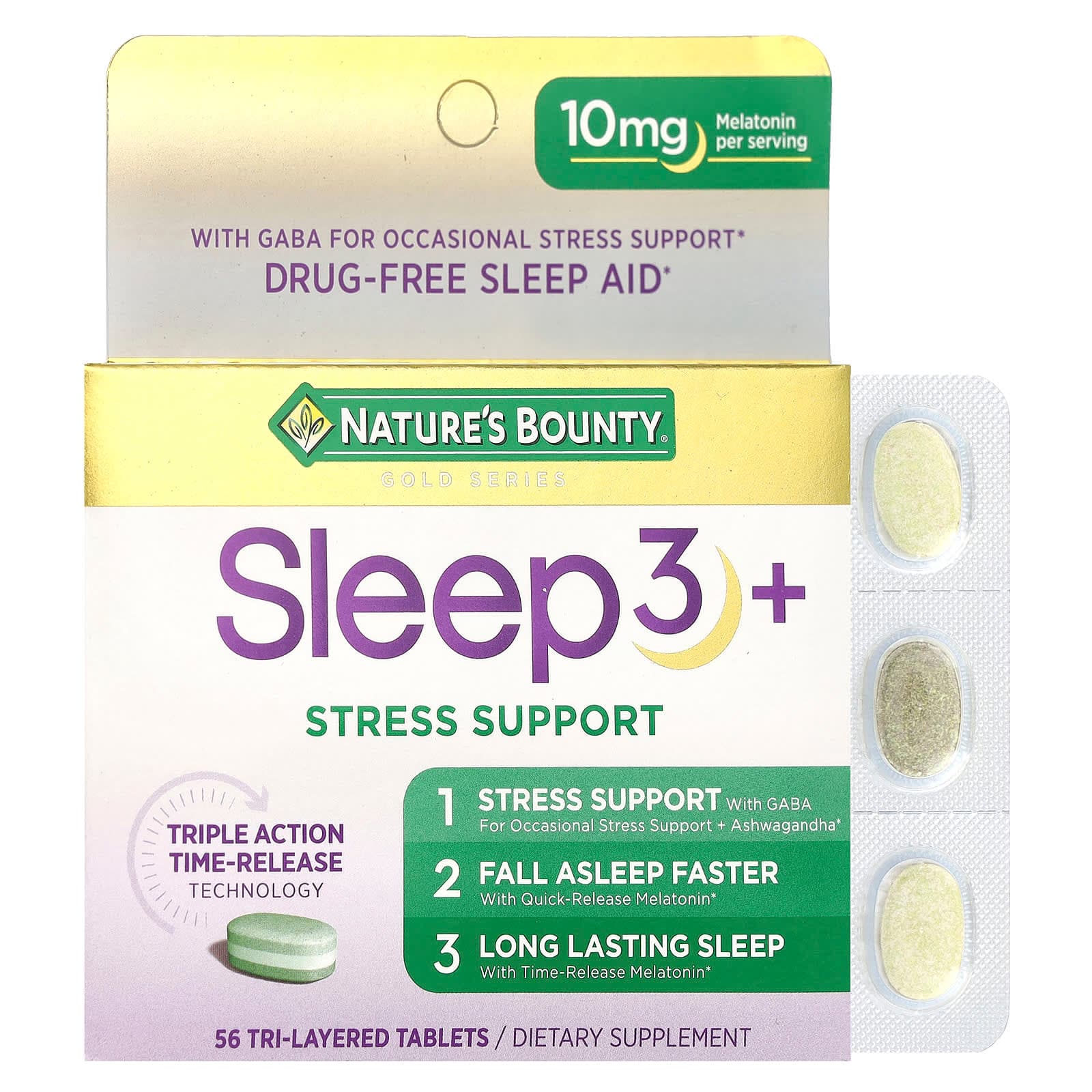 Nature's Bounty Sleep 3 +, Stress Support, 56 Tri-Layered Tablets de Nature's Bounty