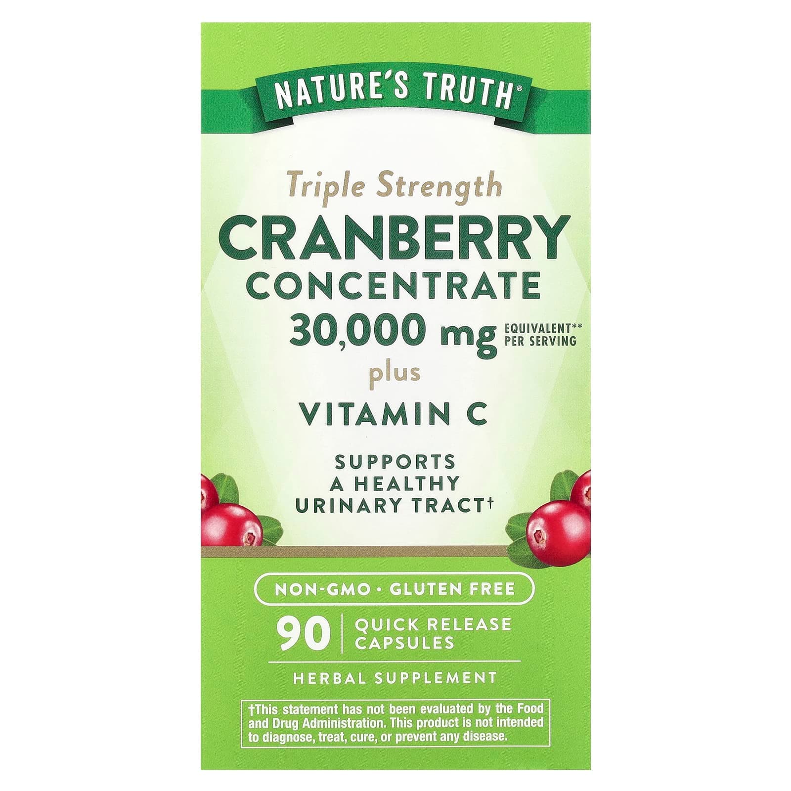Nature's Truth Cranberry Concentrate Plus Vitamin C, Triple Strength, 90 Quick Release Capsules – Cranberry Concentrate Plus Vitamin C de Nature's Truth