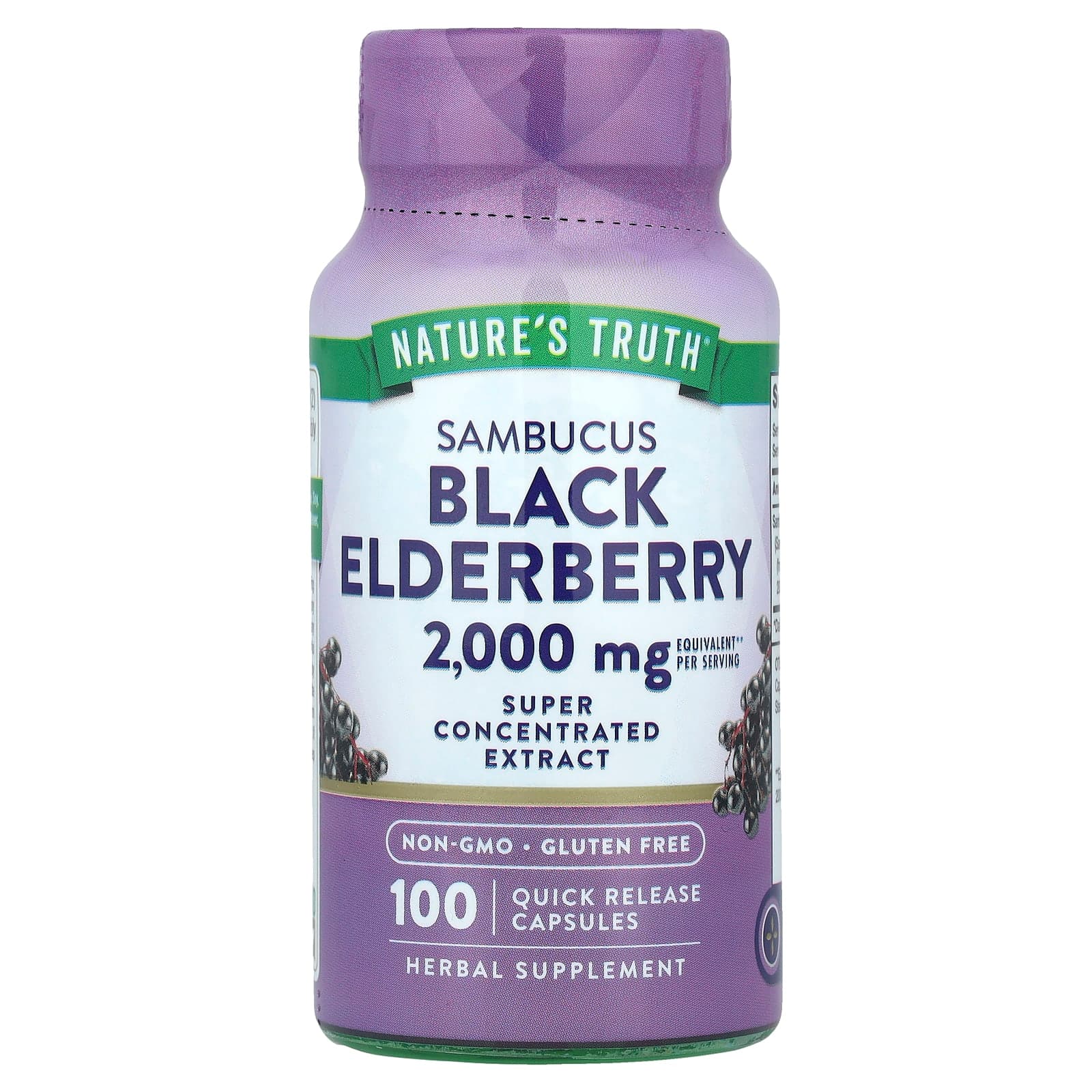 Nature's Truth Sambucus Black Elderberry, 100 Quick Release Capsules (1, 000 mg per Capsule) – Sambucus Black Elderberry de Nature's Truth