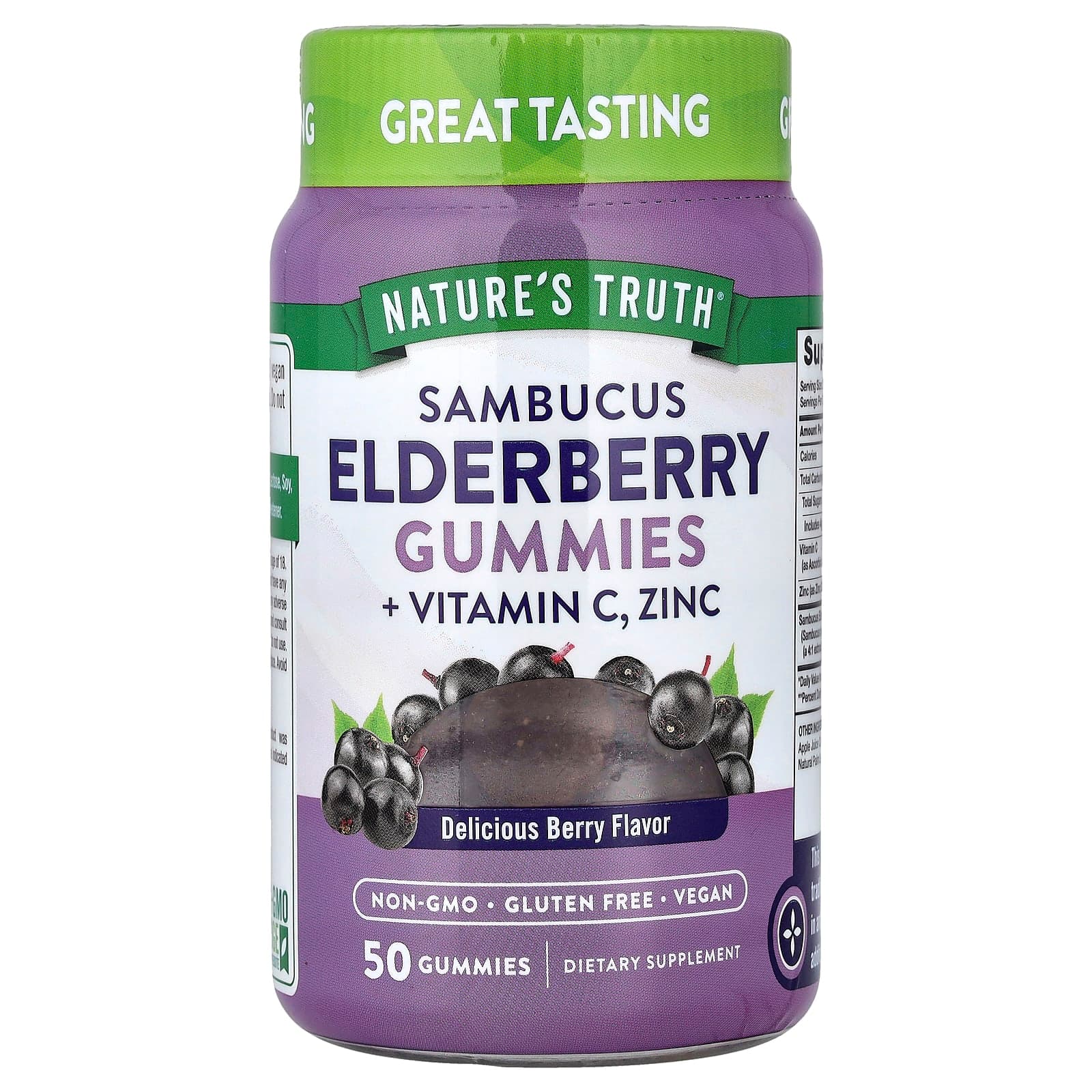 Nature's Truth Sambucus Elderberry + Vitamin C, Zinc Gummies, Delicious Berry – Sambucus Elderberry + Vitamin C – 50 gommes de Nature's Truth
