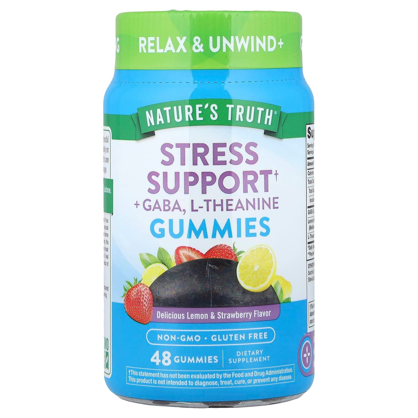 Nature's Truth Stress Support + GABA, L-Theanine – Lemon & Strawberry – 48 gommes de Nature's Truth