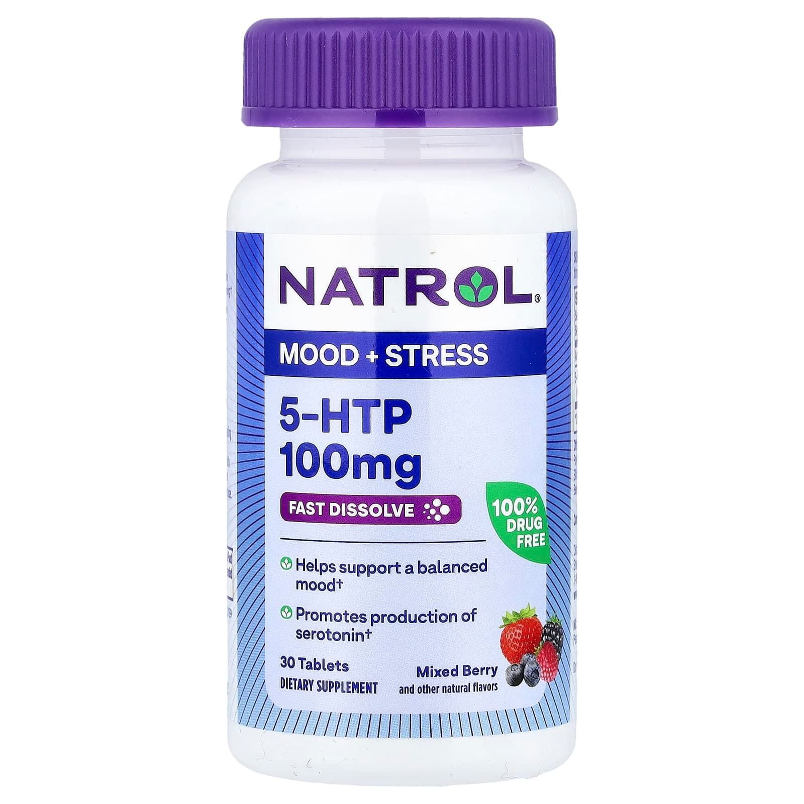 Natrol 5-HTP, Fast Dissolve – Mixed Berry – 30 comprimés de Natrol