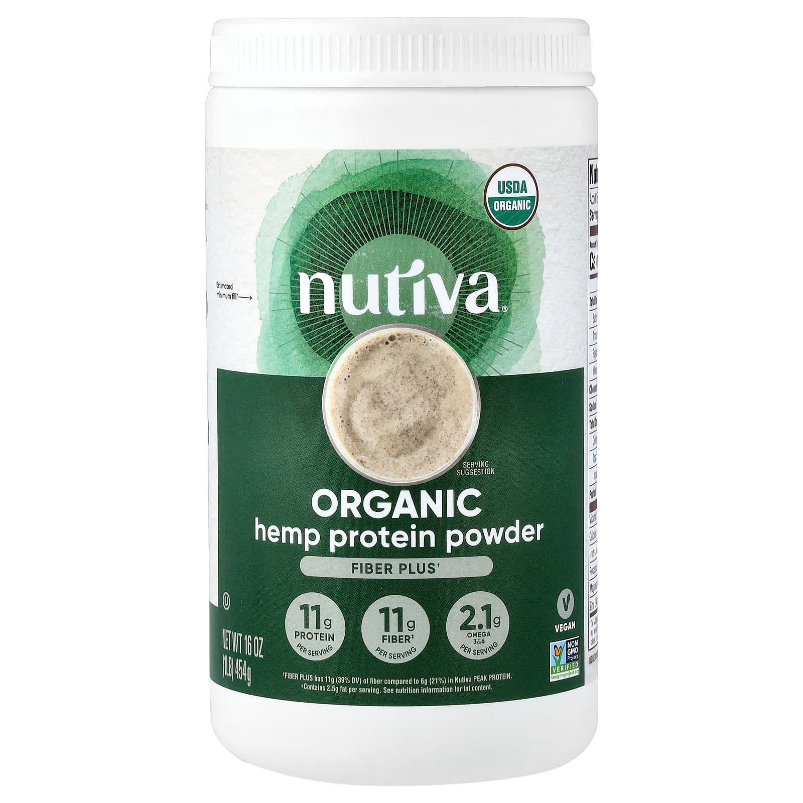 Nutiva Organic Hemp Protein Powder, Fiber Plus – 454 g de Nutiva