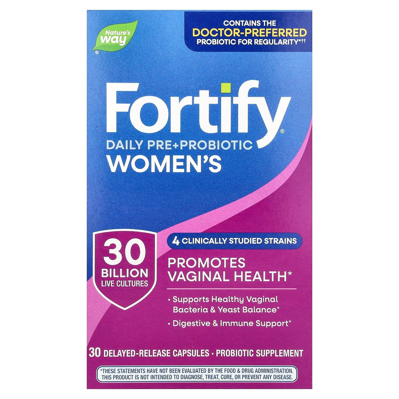 Nature's Way Fortify Women's Daily Pre + Probiotic, 30 Billion CFU, 30 Delayed-Release Capsules de Nature's Way