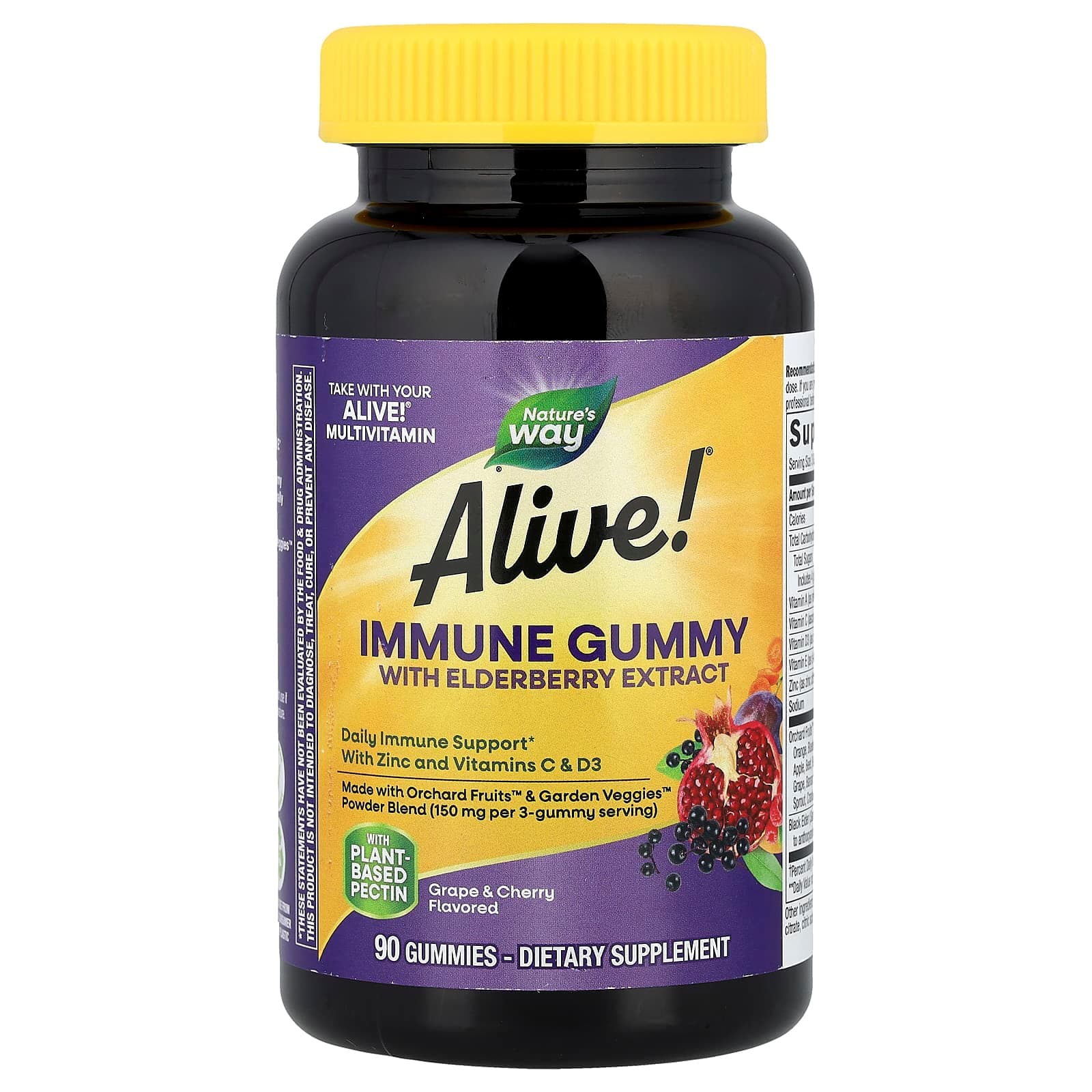 Nature's Way Alive! Immune Gummy with Elderberry Extract, Grape & Cherry – Alive! Immune Gummy with Elderberry Extract – 90 gommes de Nature's Way