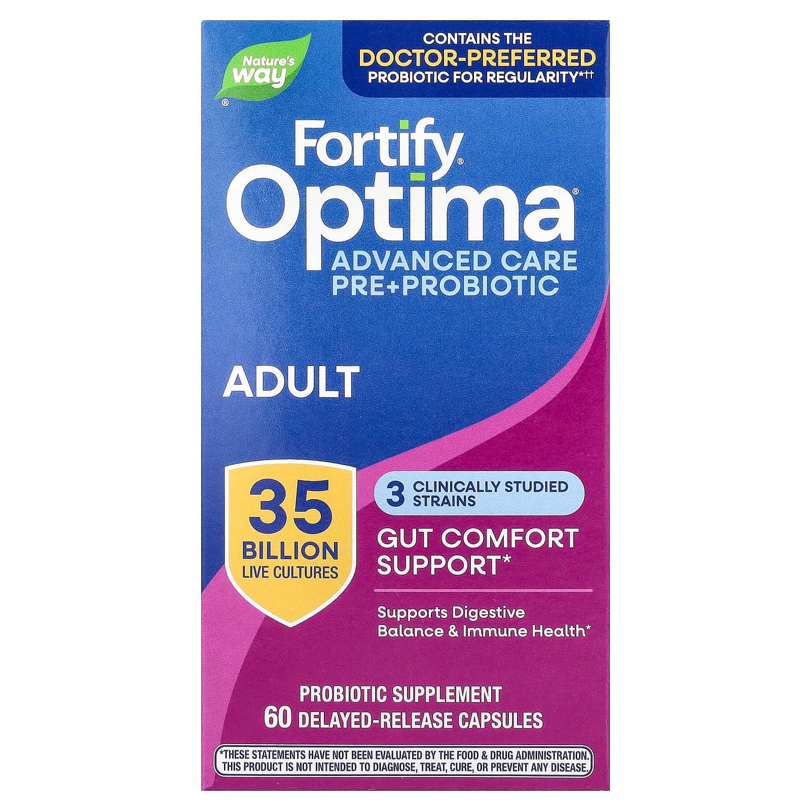 Nature's Way Optima Probiotic, Fortify, Gut Comfort, 35 Billion, 60 Delayed-Release Capsules de Nature's Way