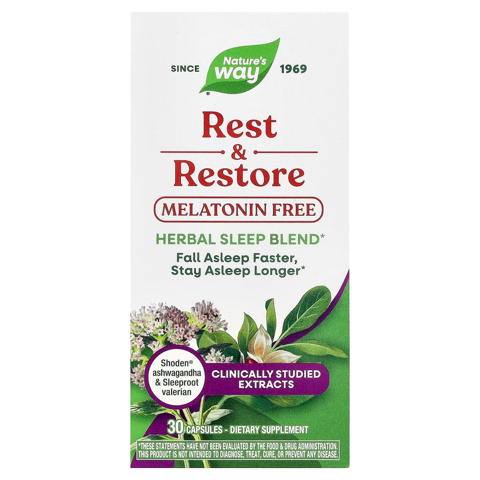 Nature's Way Rest & Restore, Melatonin Free – 30 gélules de Nature's Way