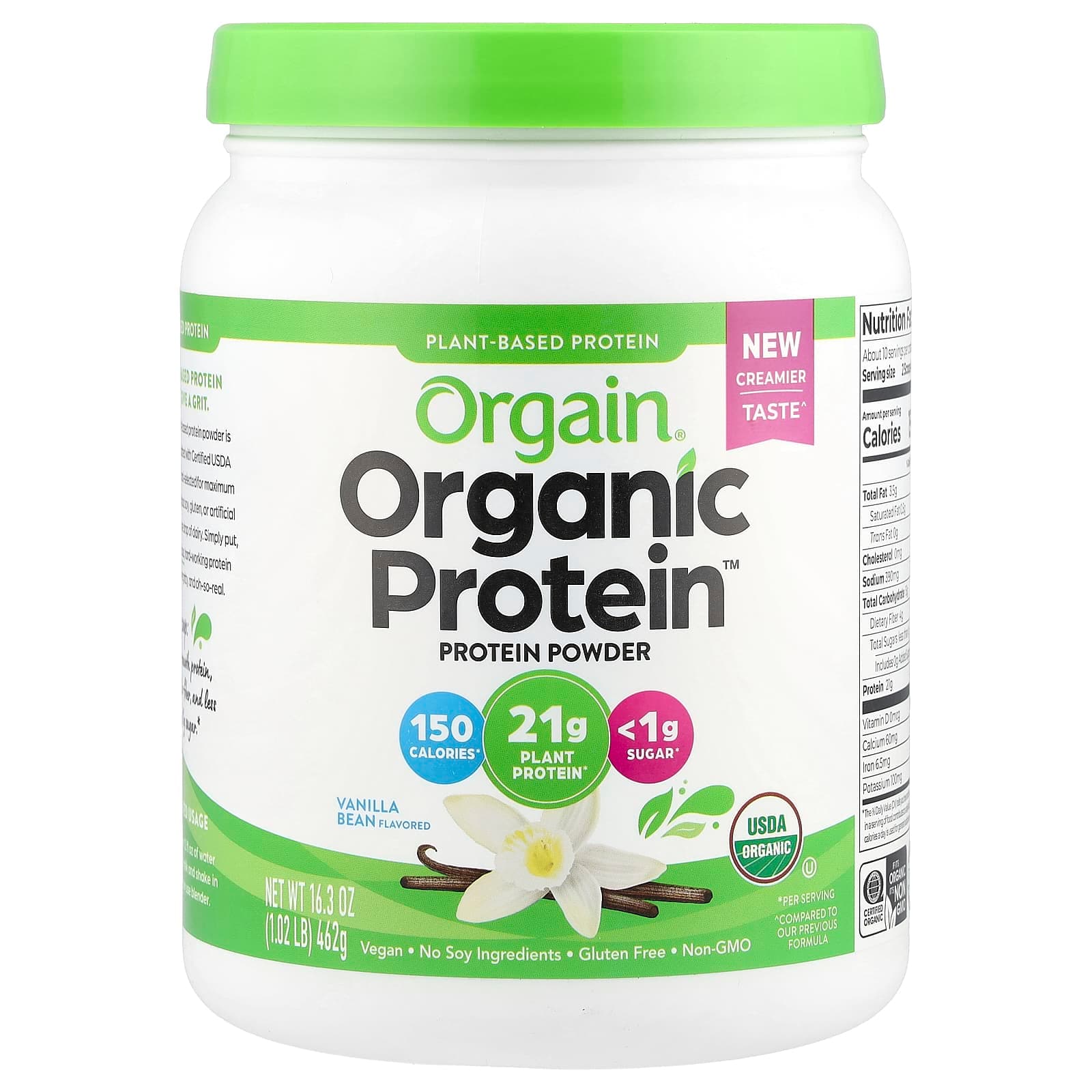 Orgain Organic Protein Powder, Plant Based – Vanilla Bean – 462 g de Orgain