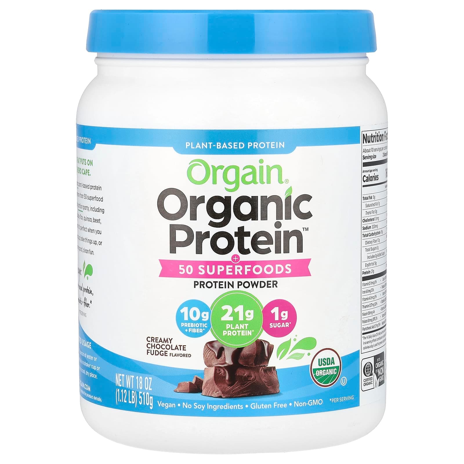 Orgain Organic Protein Powder + 50 Superfoods – Creamy Chocolate Fudge – 510 g de Orgain